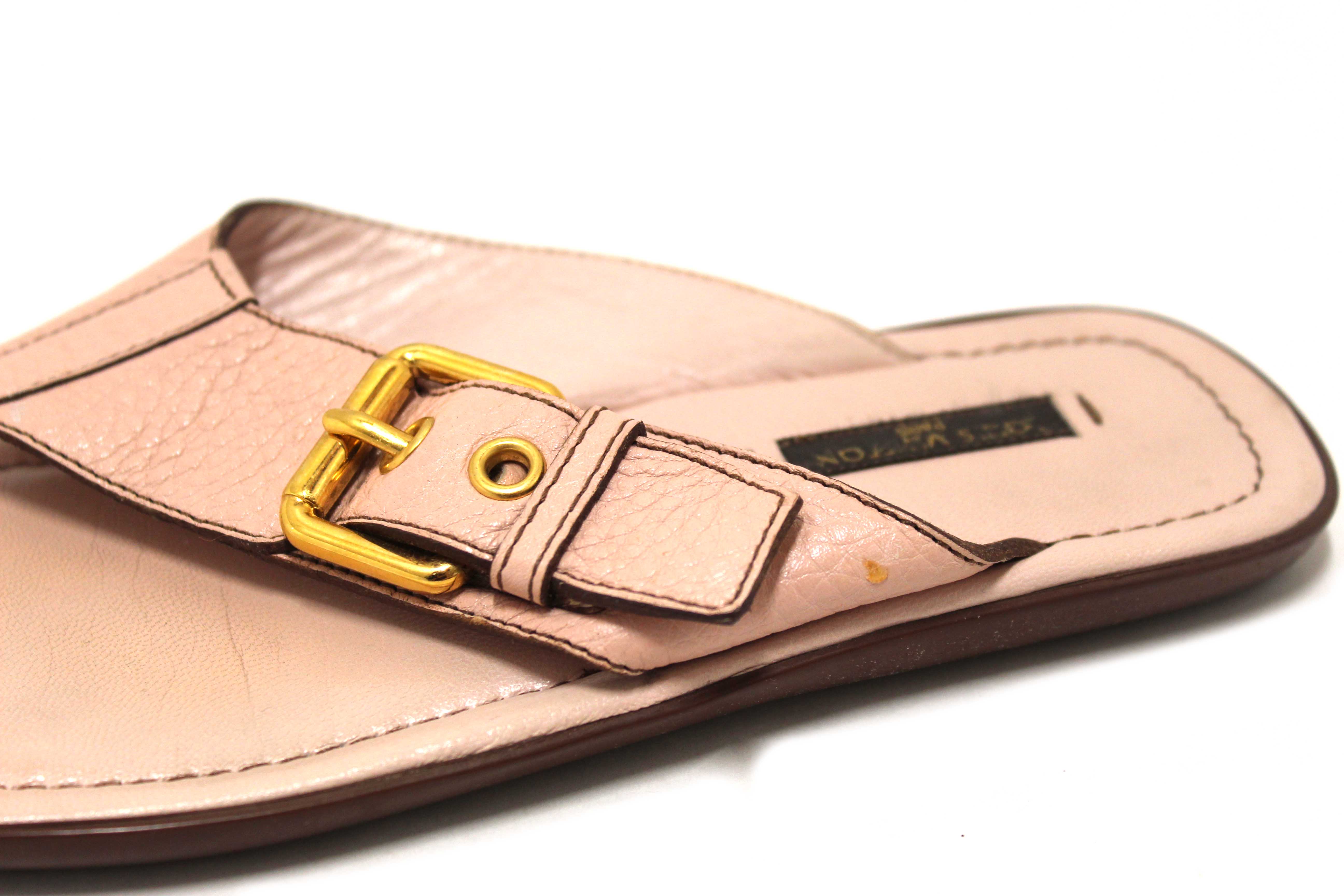 Authentic Louis Vuitton Pink Leather Thong Slipper Sandals Shoes Size 36