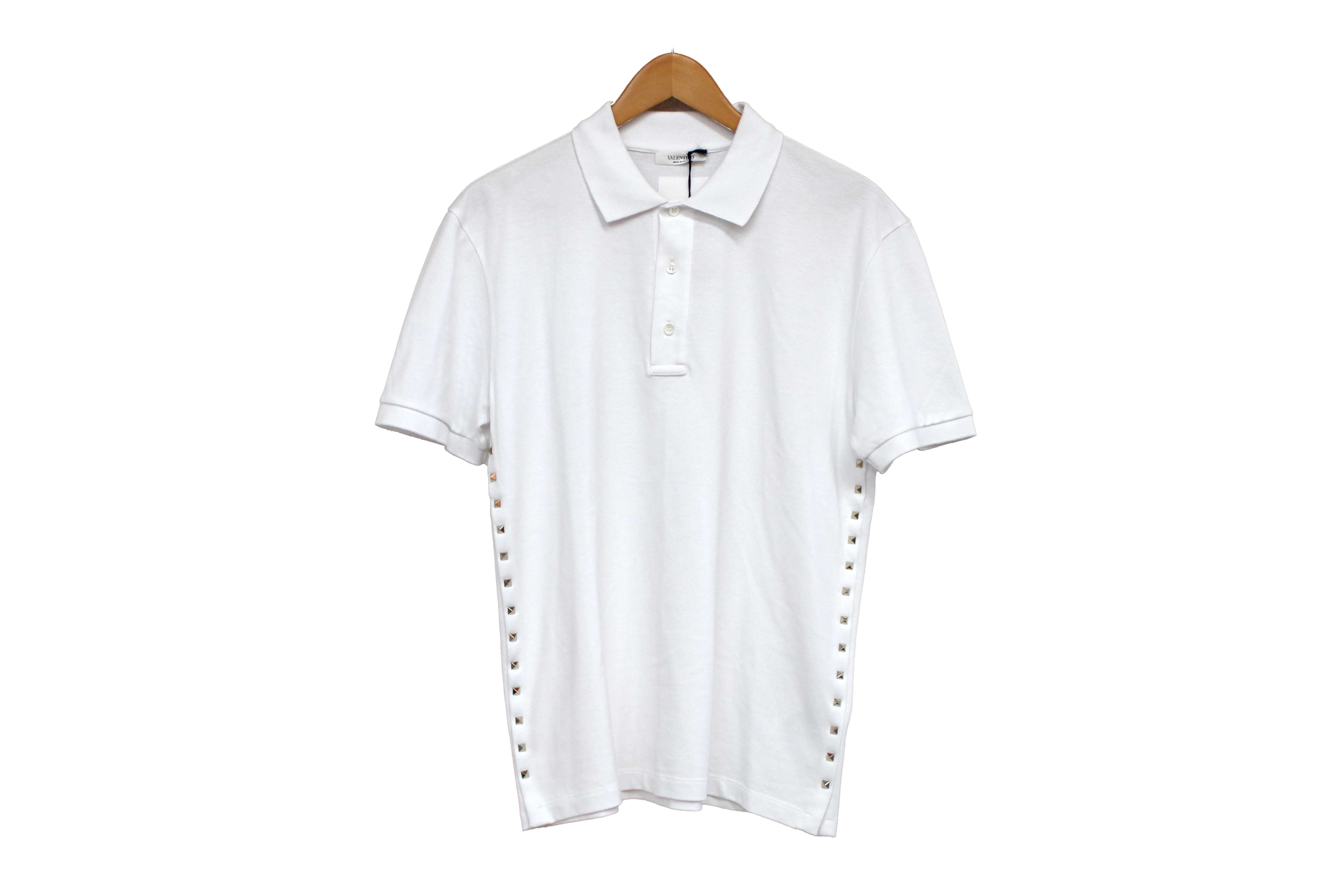 Authentic NEW Valentino Garavani White Cotton Studded Polo Shirt size L