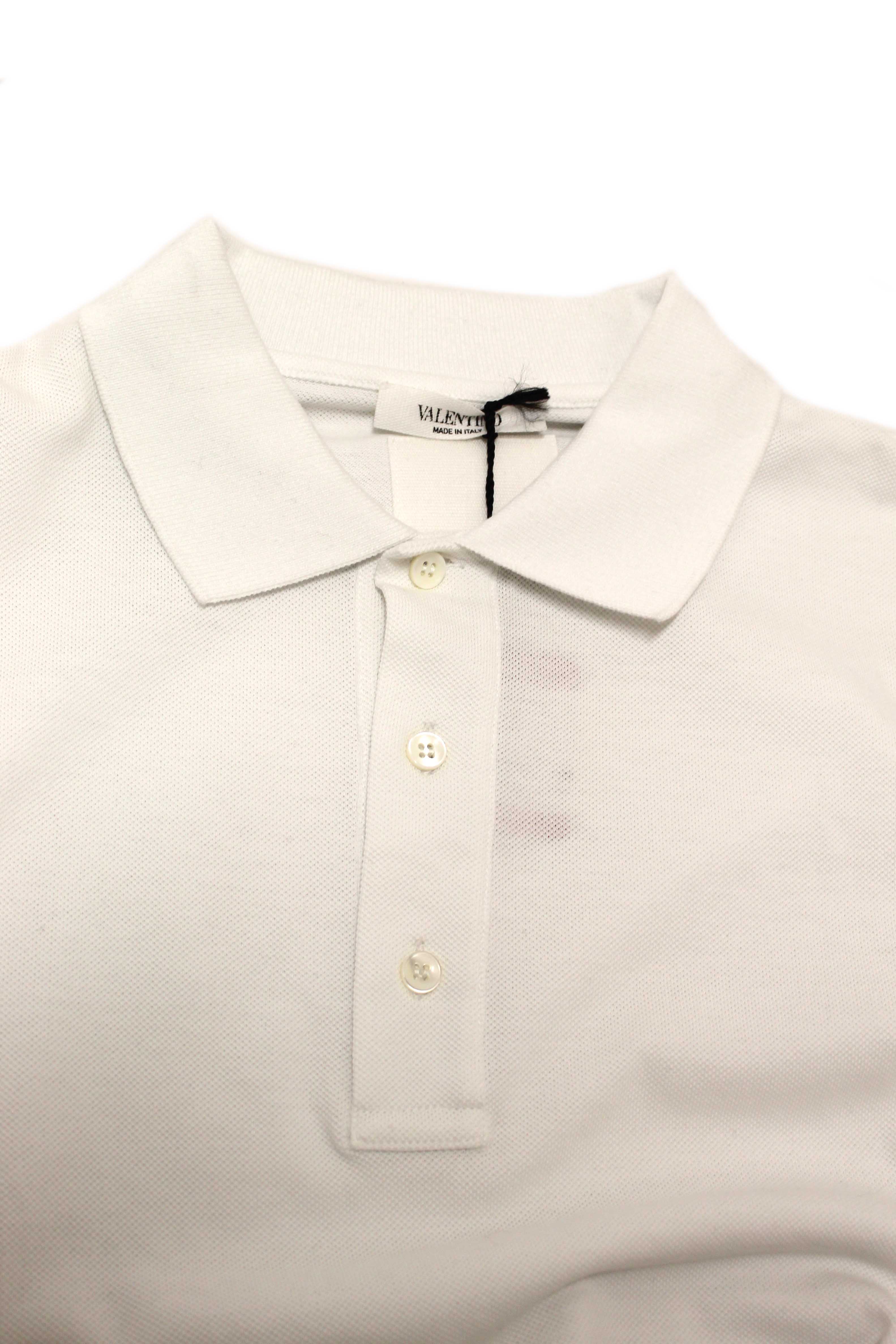 Authentic NEW Valentino Garavani White Cotton Studded Polo Shirt size L