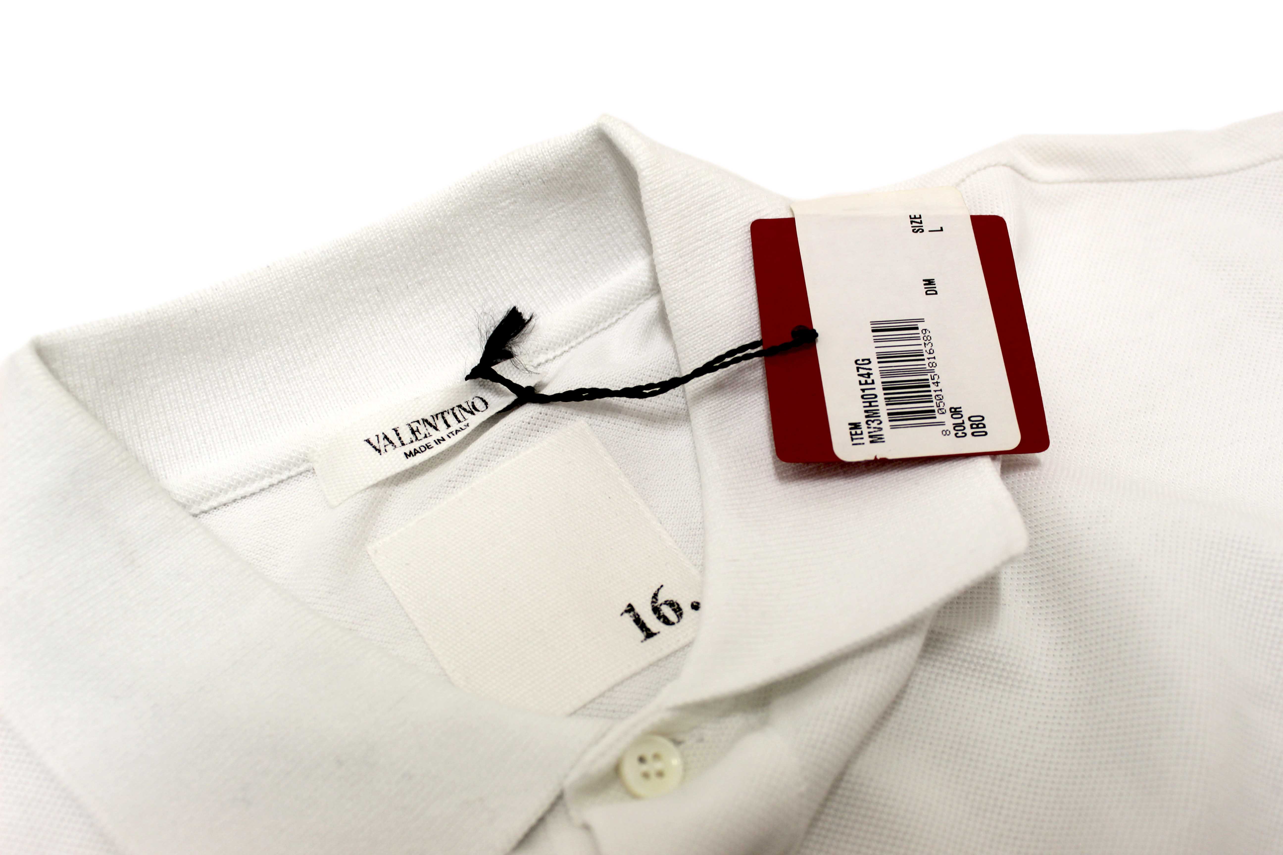 Authentic NEW Valentino Garavani White Cotton Studded Polo Shirt size L
