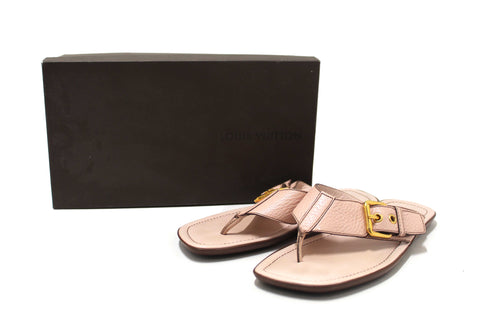 Authentic Louis Vuitton Pink Leather Thong Slipper Sandals Shoes Size 36
