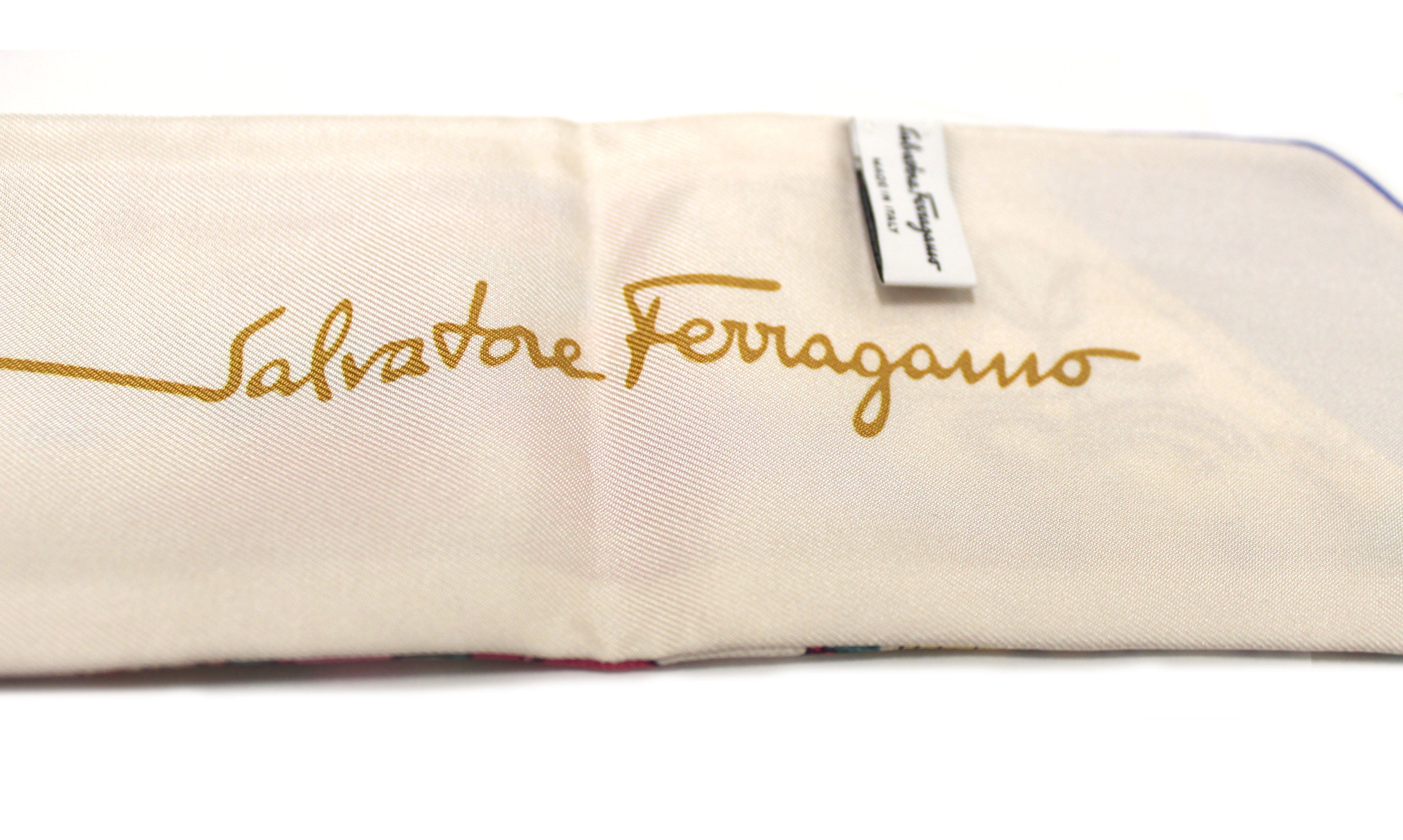 Authentic Salvatore Ferragamo Silk Multicolor Studio Print Twilly
