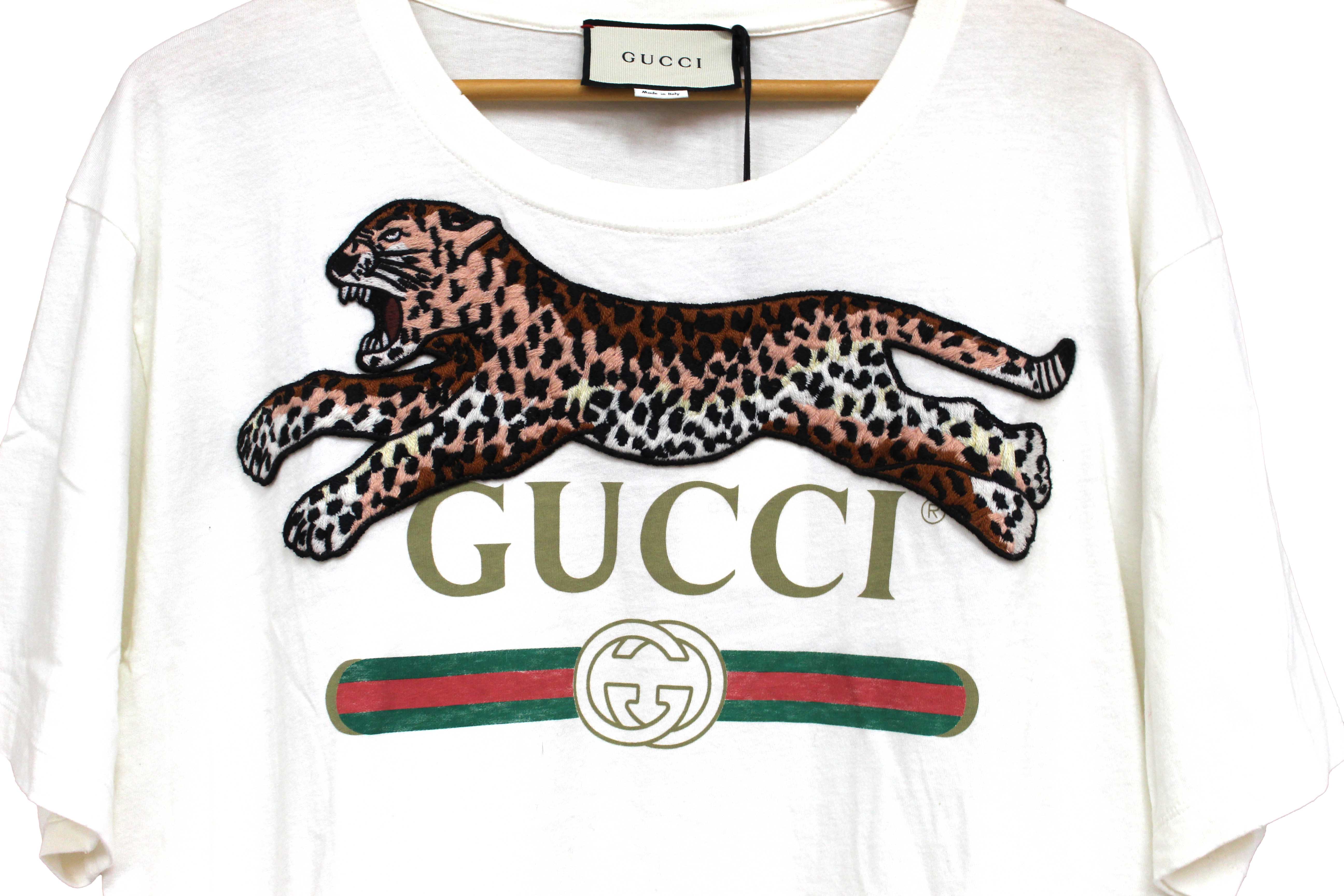 Authentic NEW Gucci Embroidered Leopard T-shirt Size L
