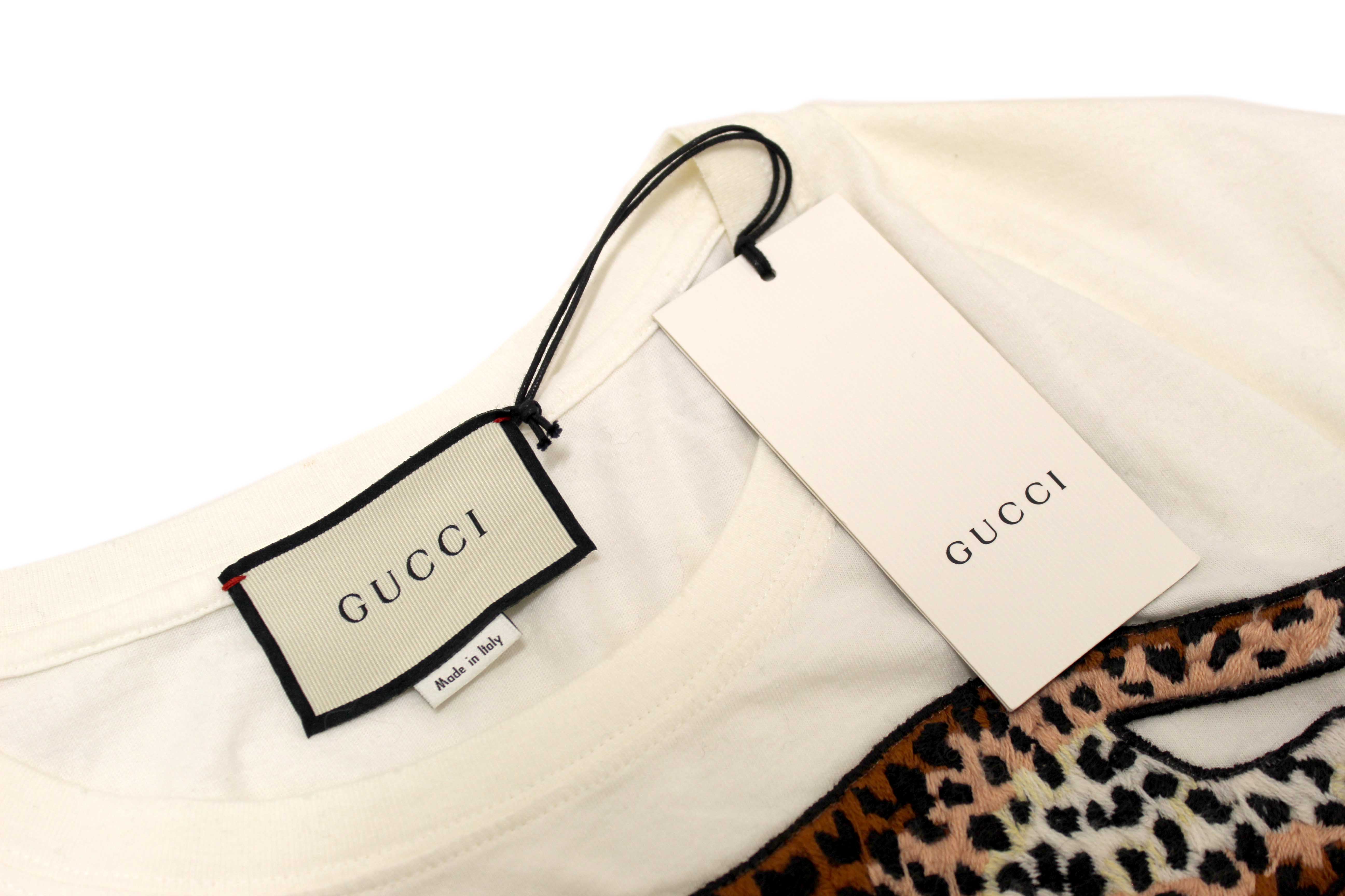 Authentic NEW Gucci Embroidered Leopard T-shirt Size L