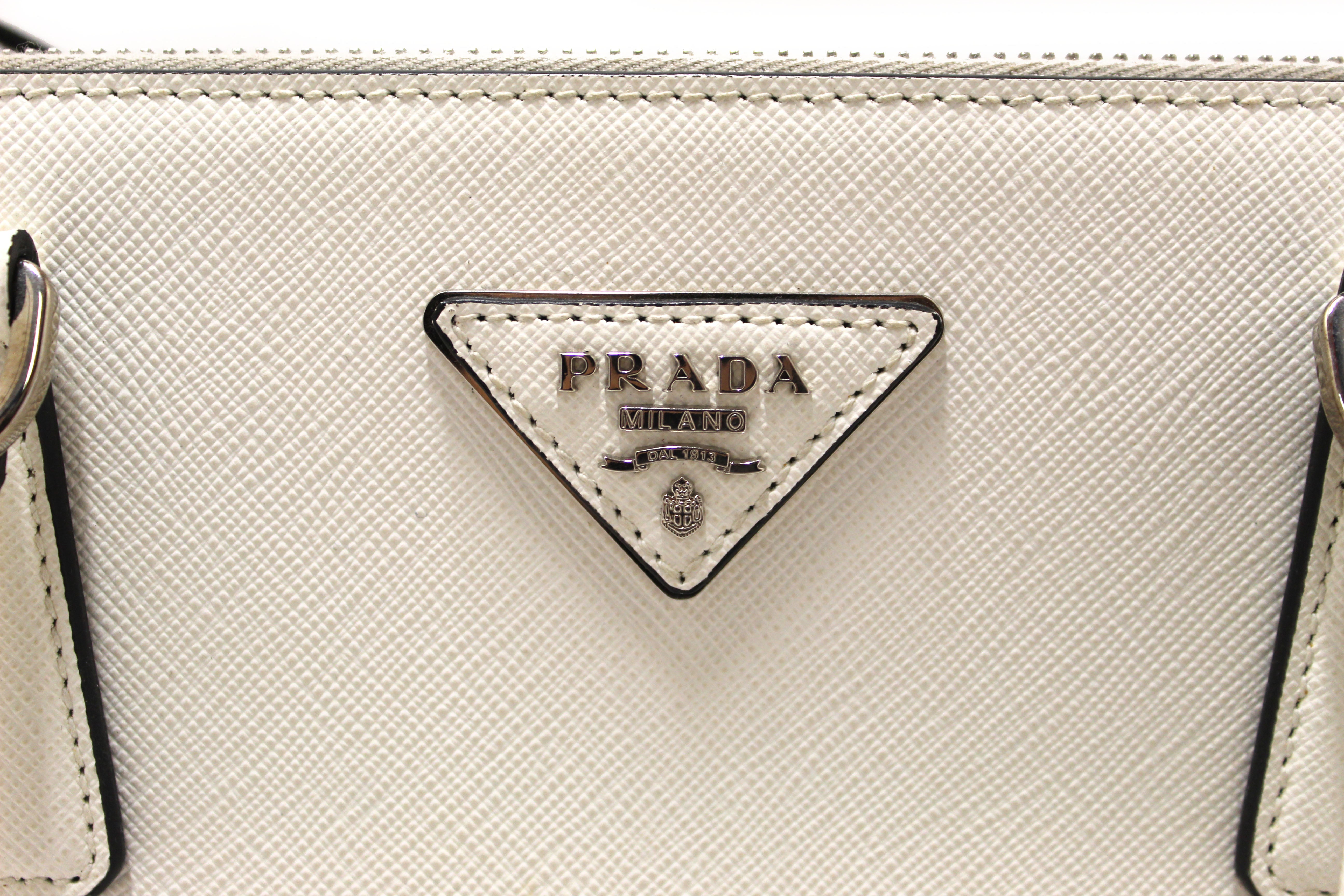 Authentic Prada White and Black Bi-color Saffiano Galleria Large Tote Bag