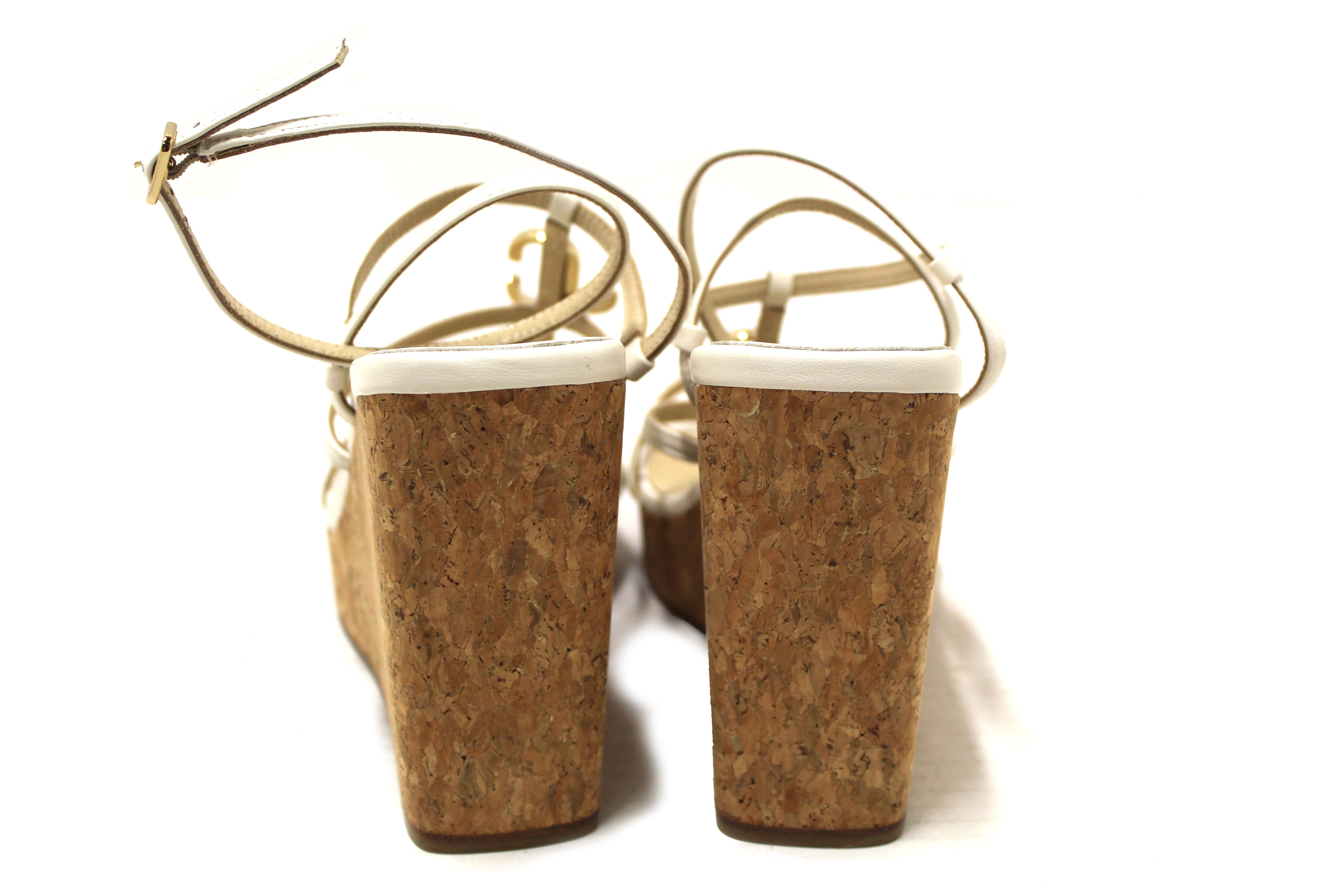 Authentic New Jimmy Choo White Cork JC 110 Wedge Platform Heel Shoes Size 37