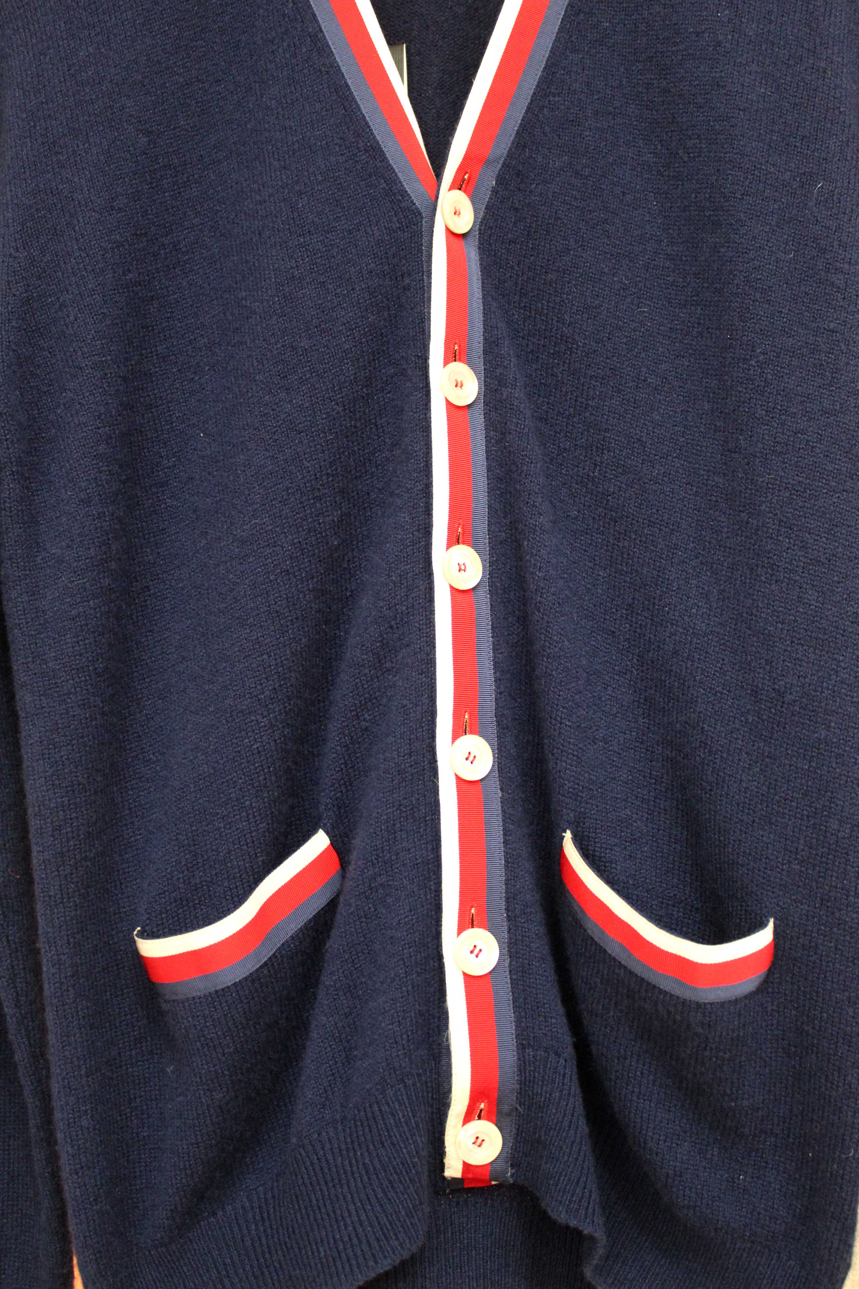 Authentic NEW Gucci Navy Cashmere Cardigan Size M