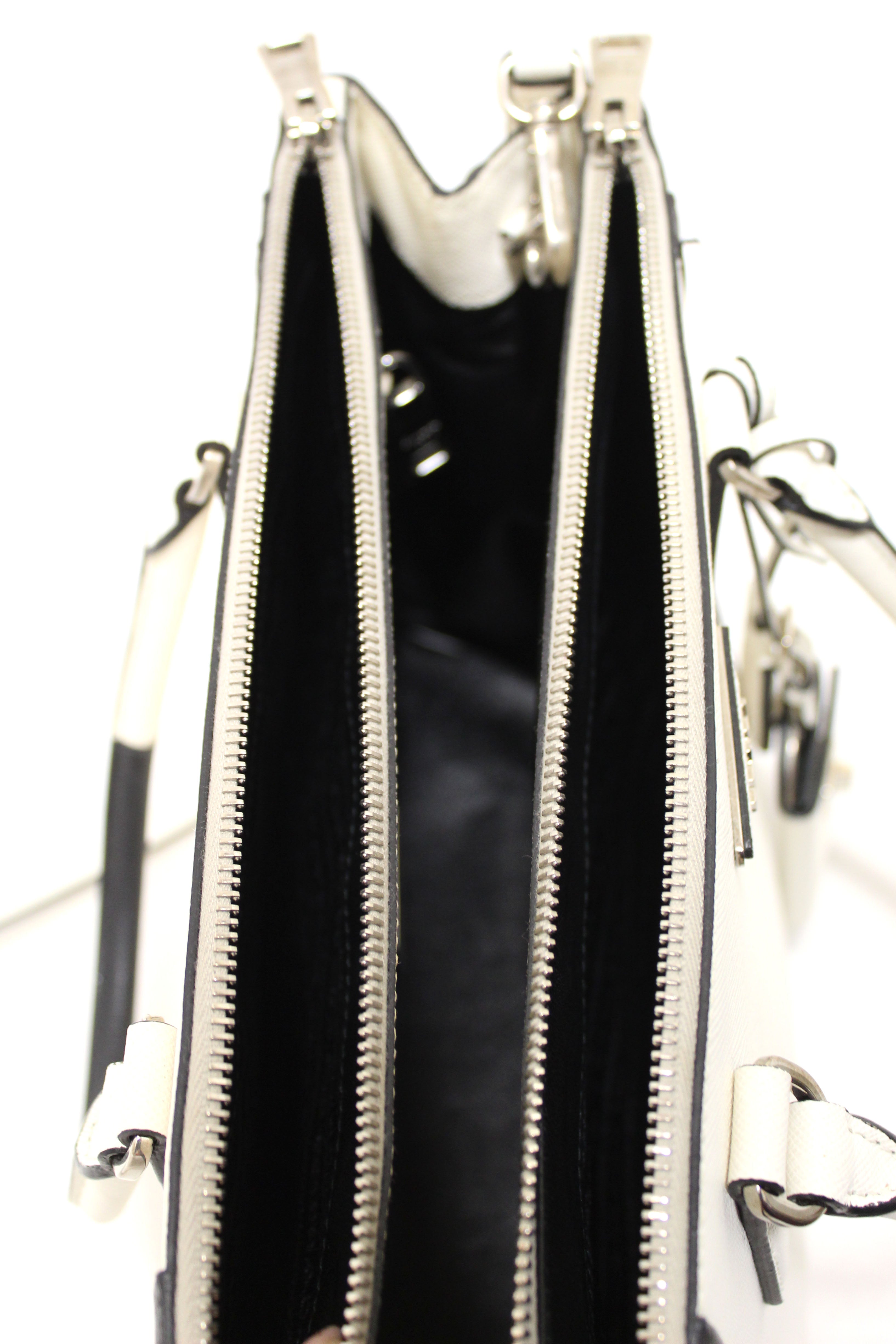 Authentic Prada White and Black Bi-color Saffiano Galleria Large Tote Bag