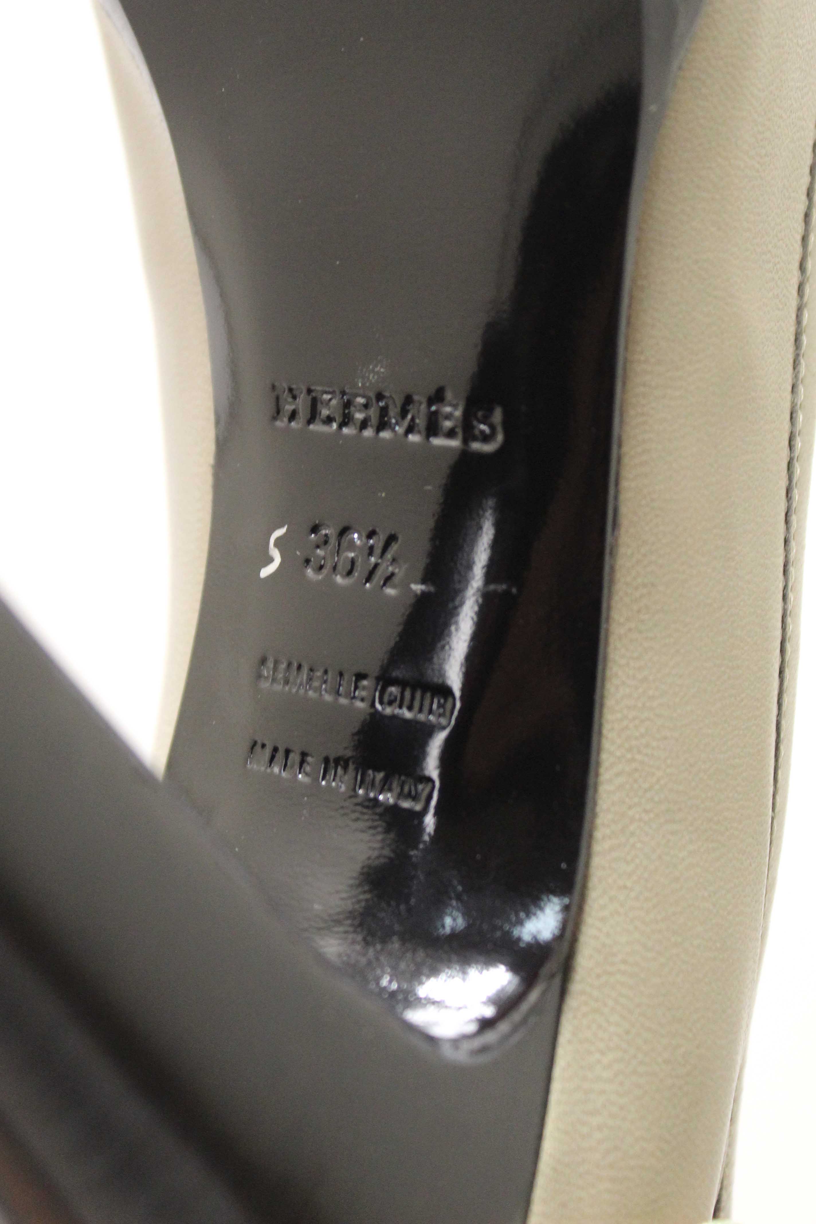 Authentic New Hermes Etoupe Leather Kelly Loafer Pumps Shoes Size 36.5