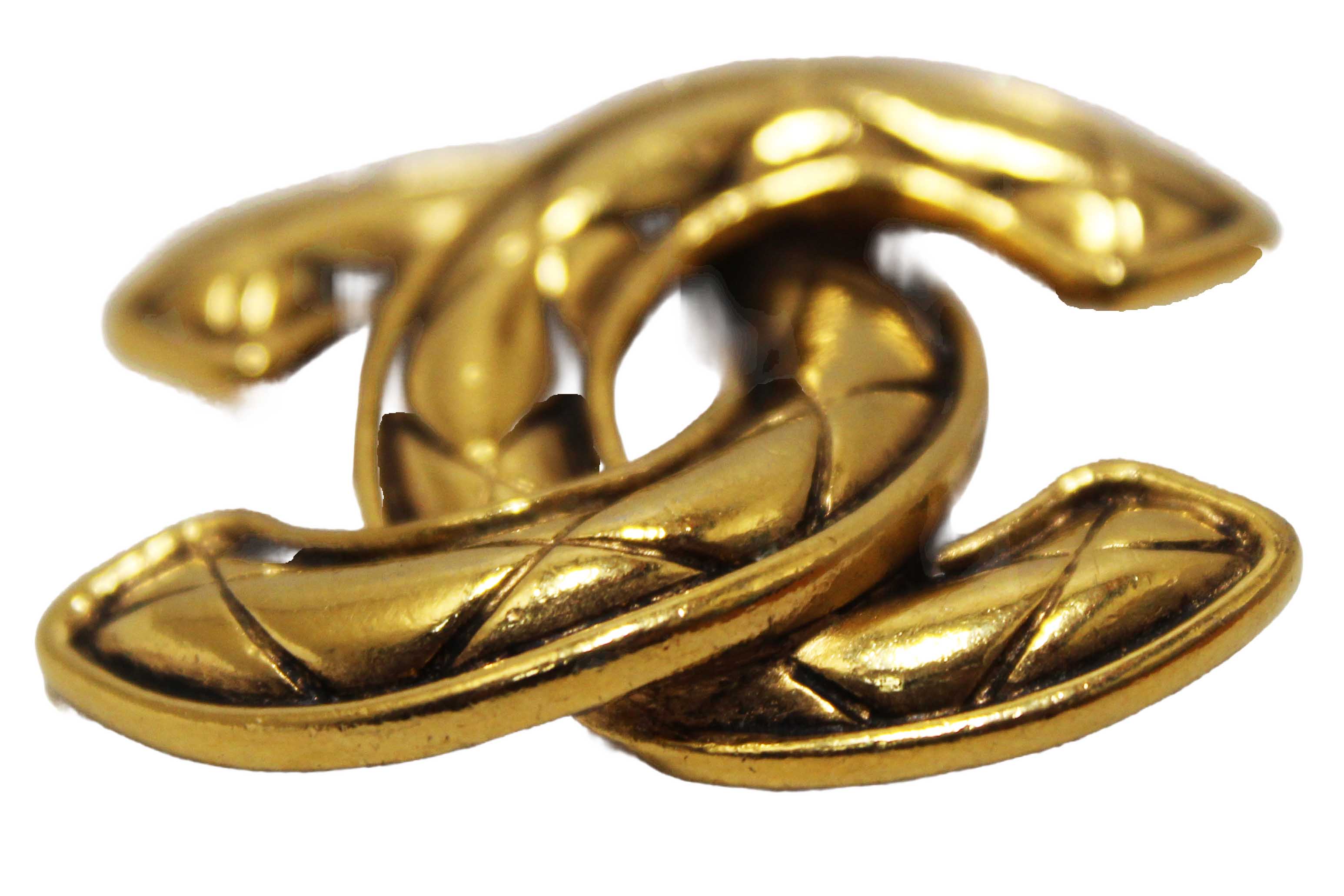 Authentic Chanel Vintage Gold Plated Diamond-Pattern CC Brooch