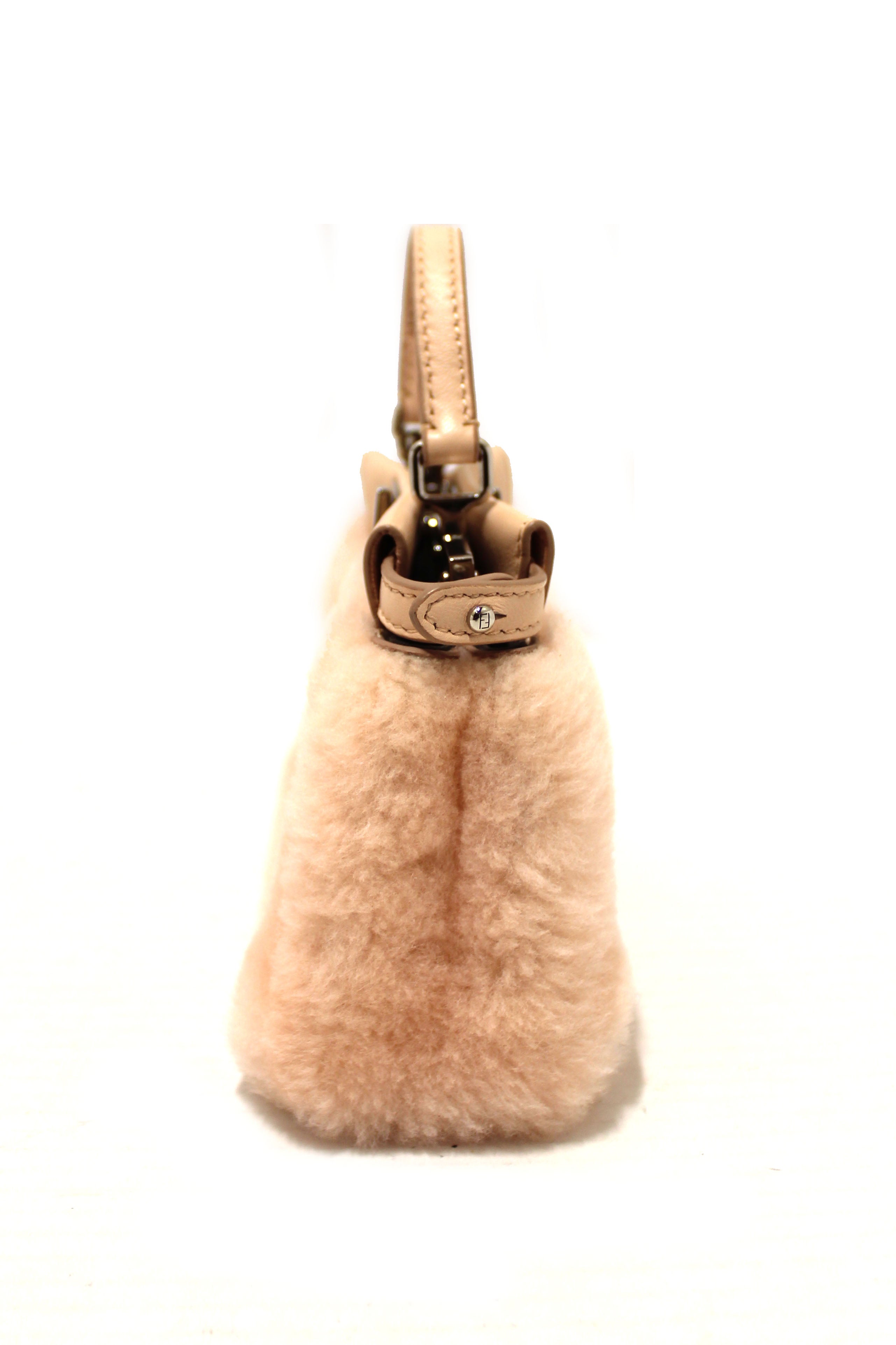 Authentic Fendi Pink Shearling and Leather Micro Peekaboo Bag