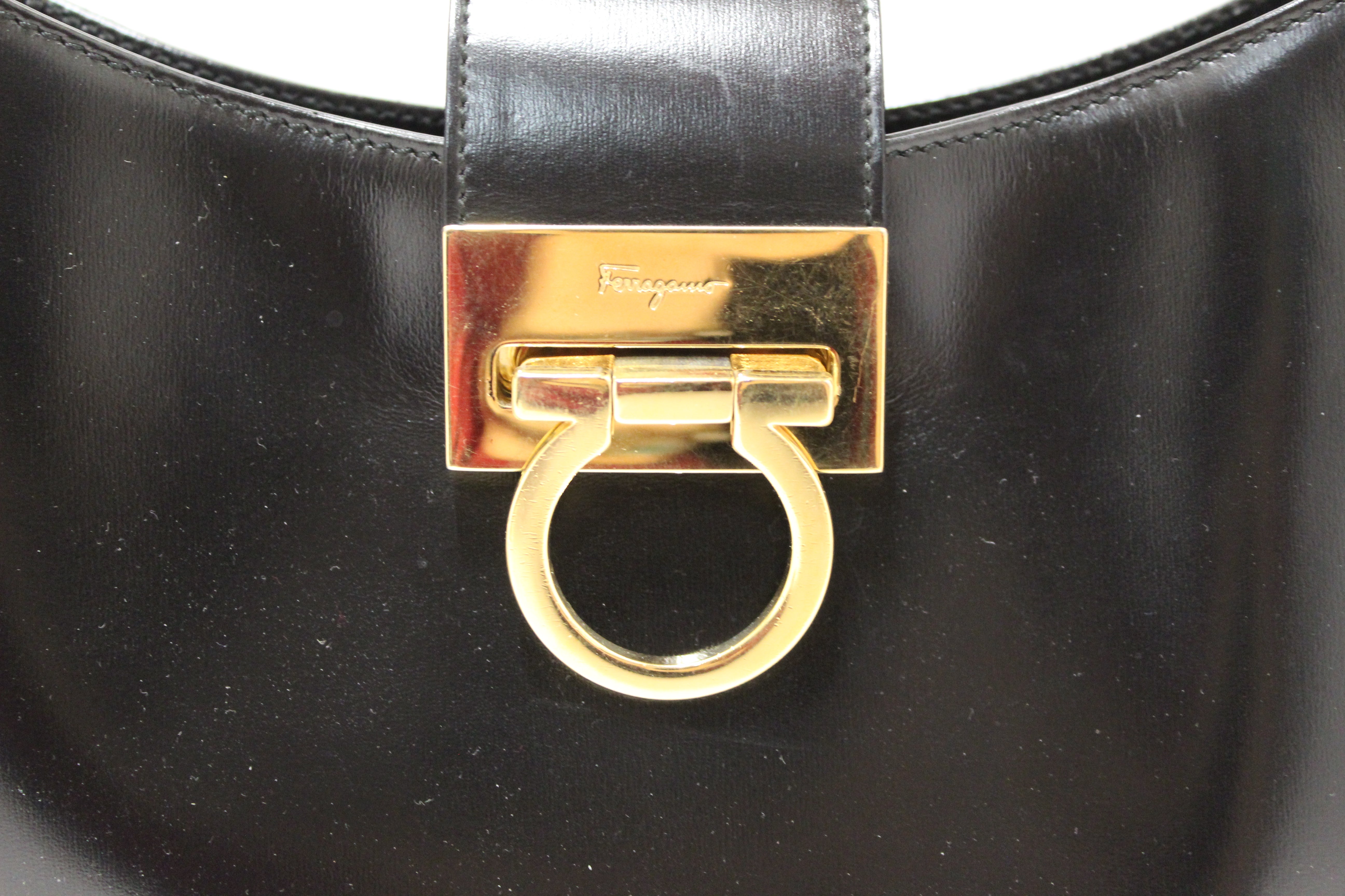 Authentic Salvatore Ferragamo Vintage Black Leather Shoulder Bag