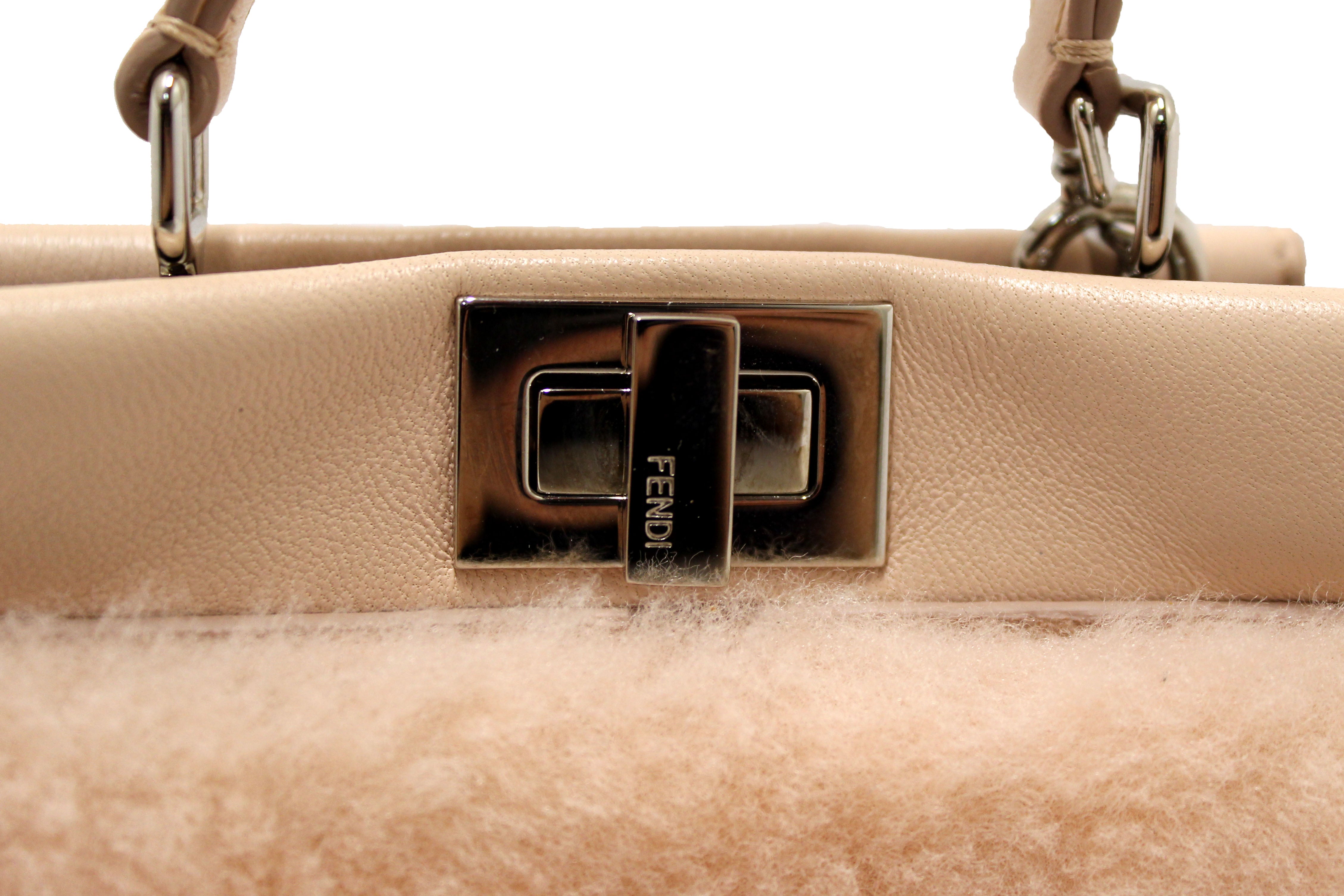 Authentic Fendi Pink Shearling and Leather Micro Peekaboo Bag