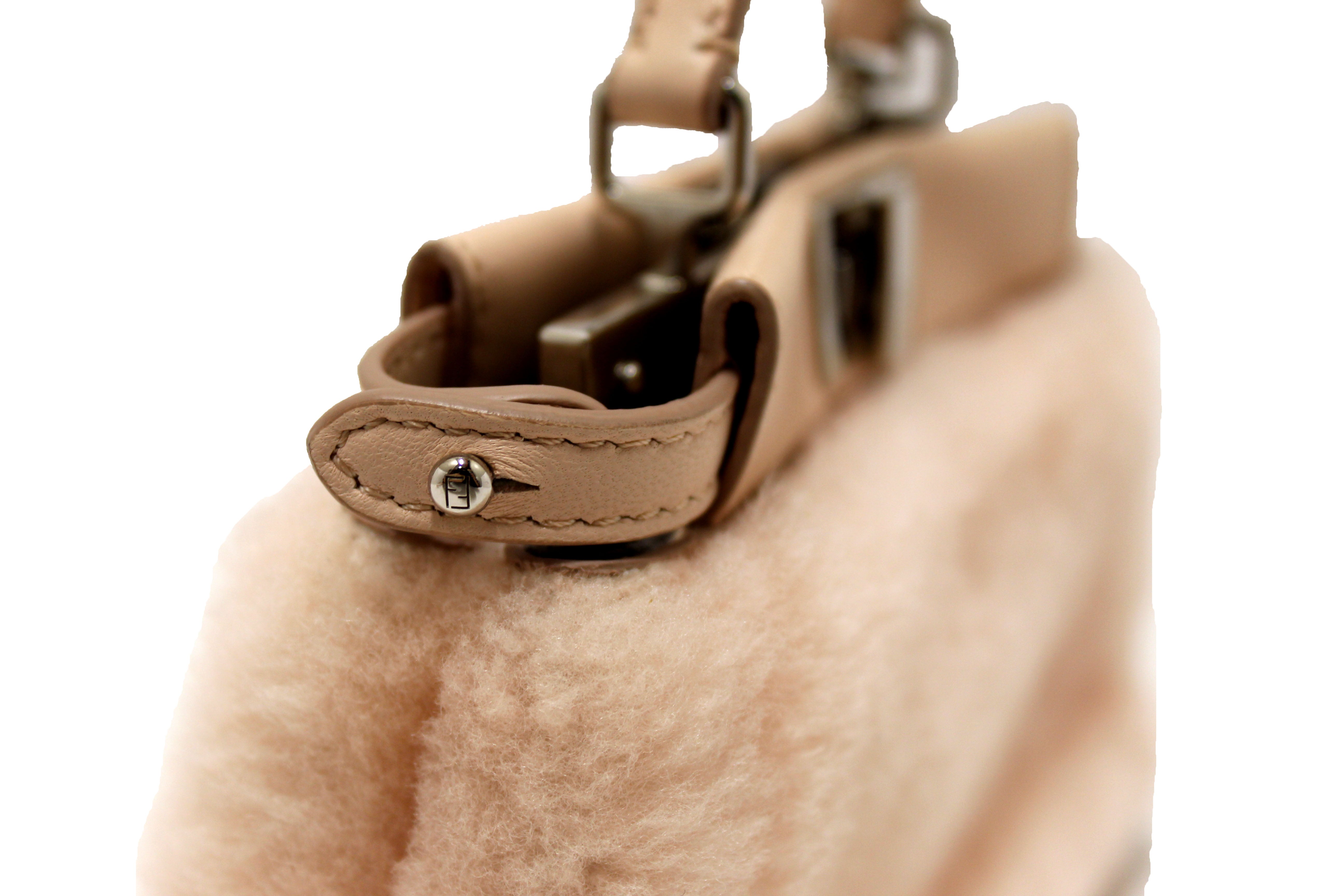 Authentic Fendi Pink Shearling and Leather Micro Peekaboo Bag