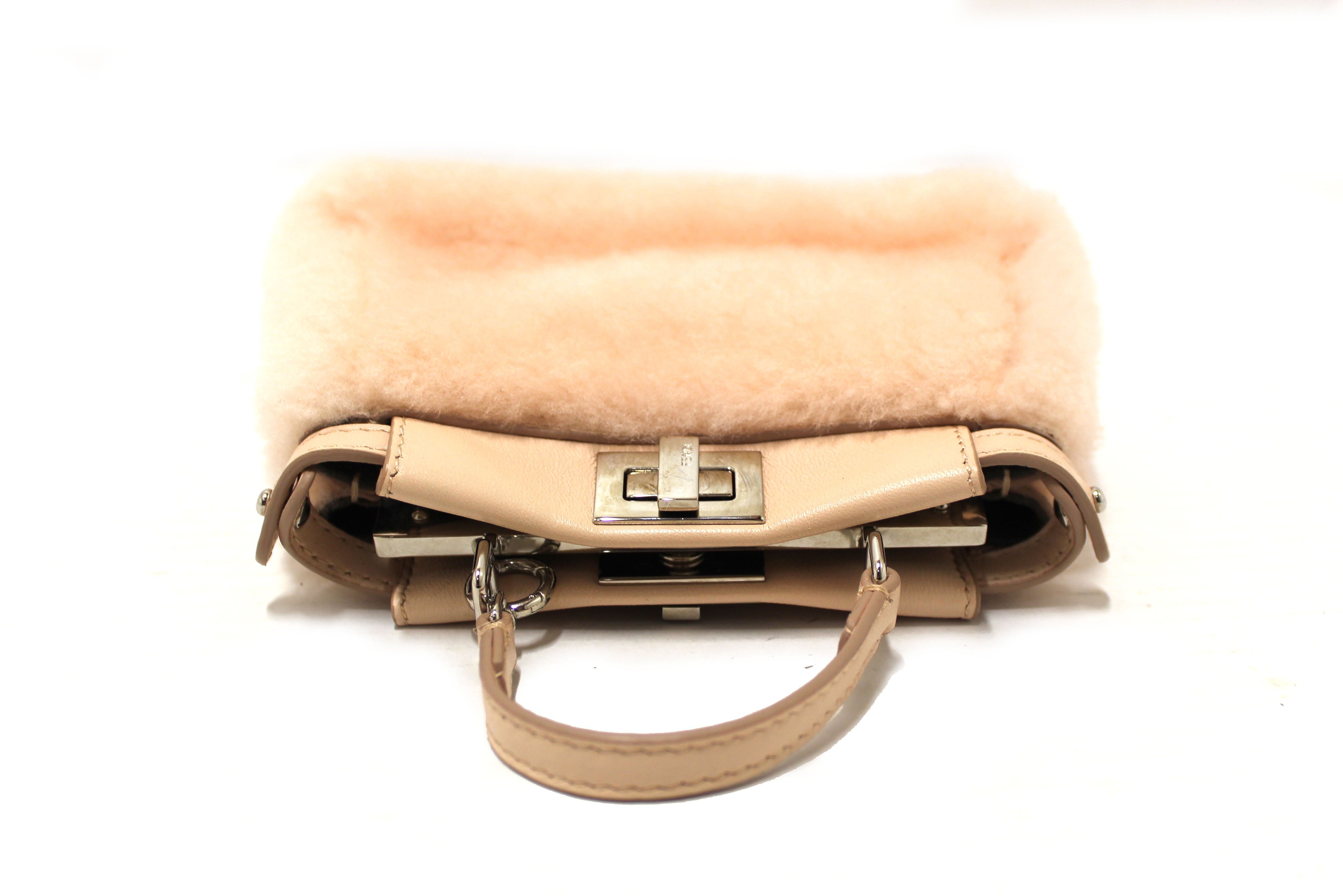 Authentic Fendi Pink Shearling and Leather Micro Peekaboo Bag