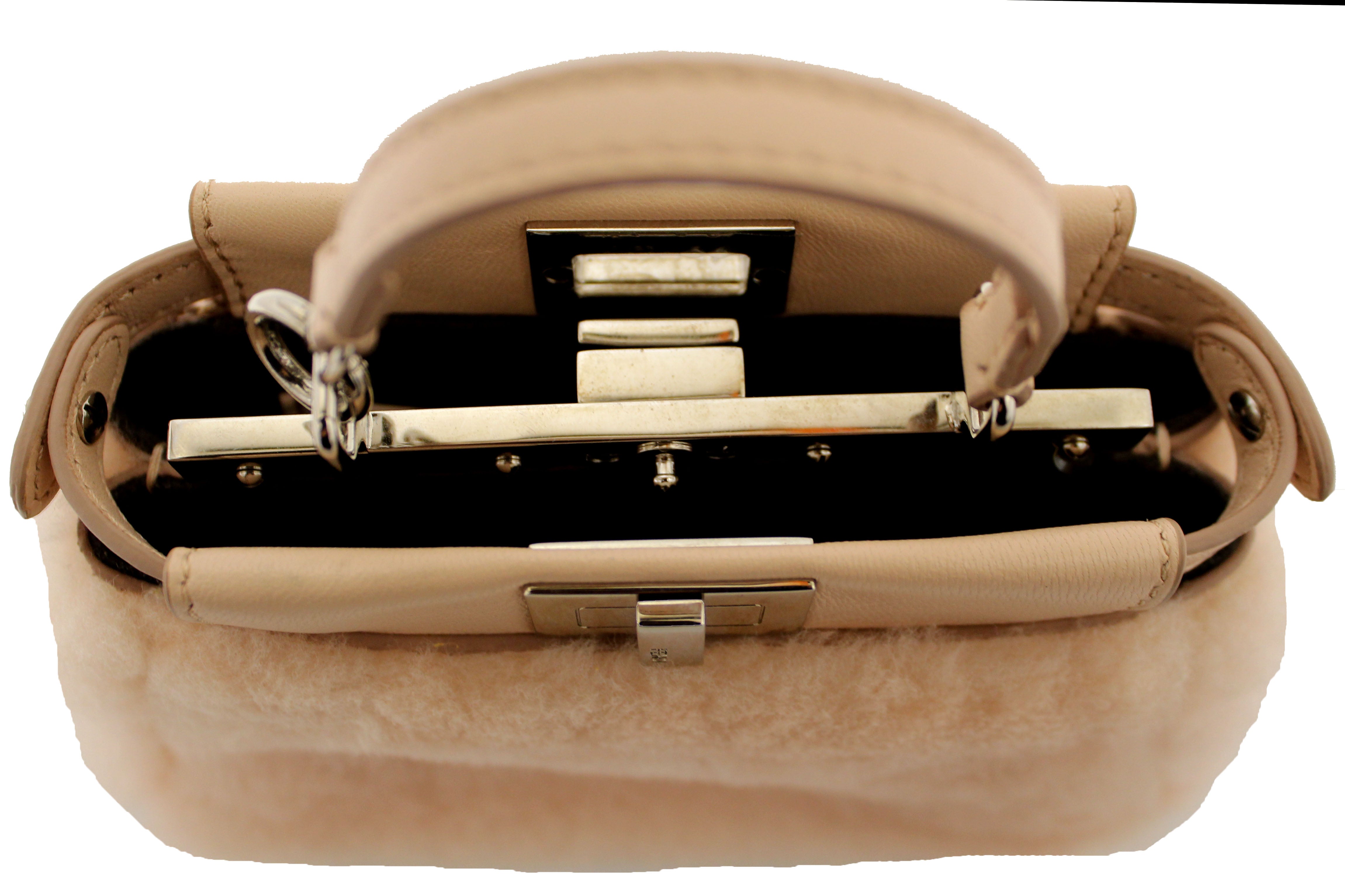 Authentic Fendi Pink Shearling and Leather Micro Peekaboo Bag