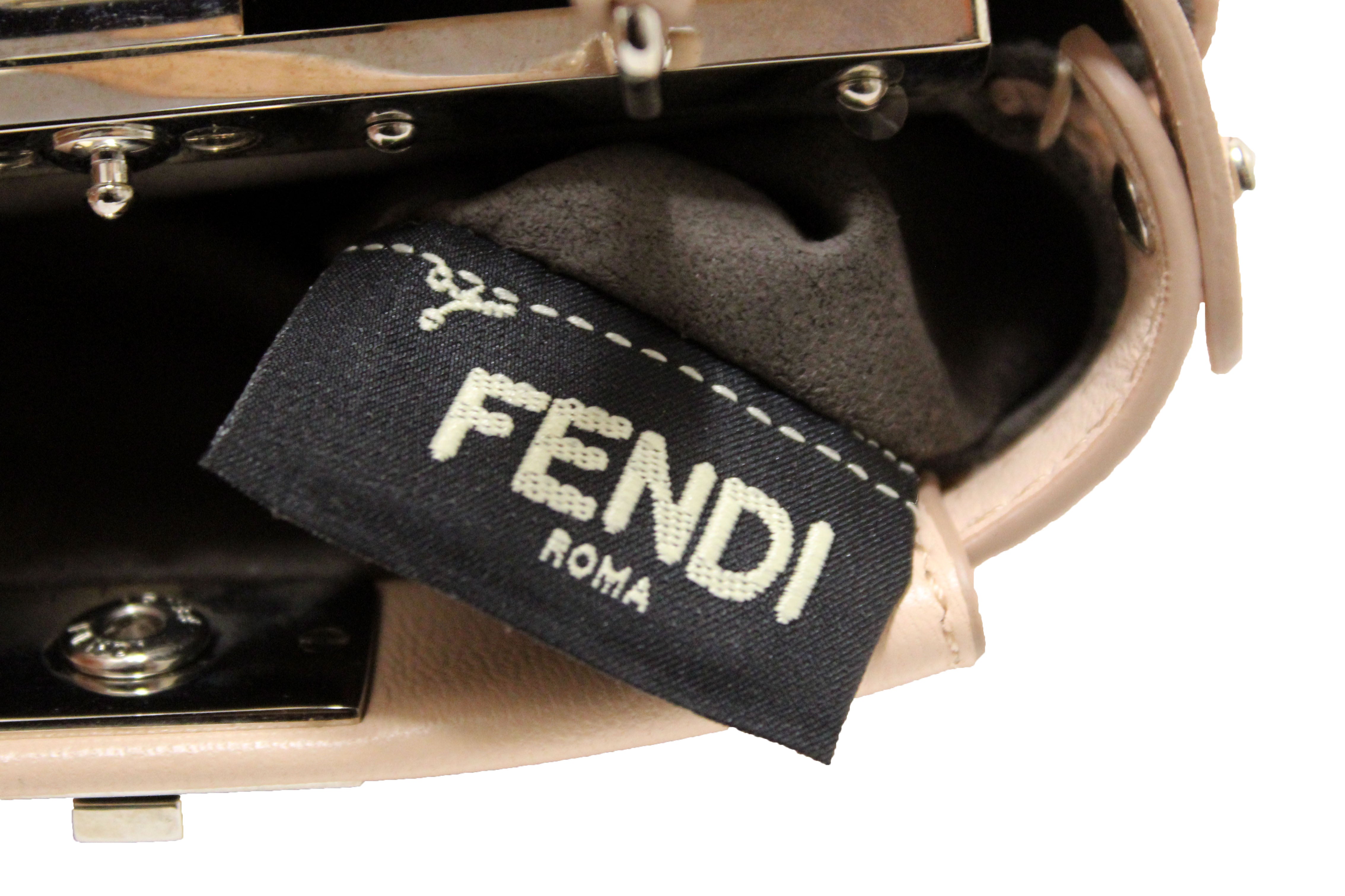 Authentic Fendi Pink Shearling and Leather Micro Peekaboo Bag