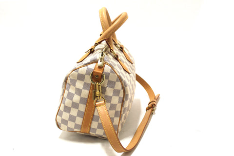 Authentic Louis Vuitton Damier Azur Canvas Speedy 25 Bandouliere Bag