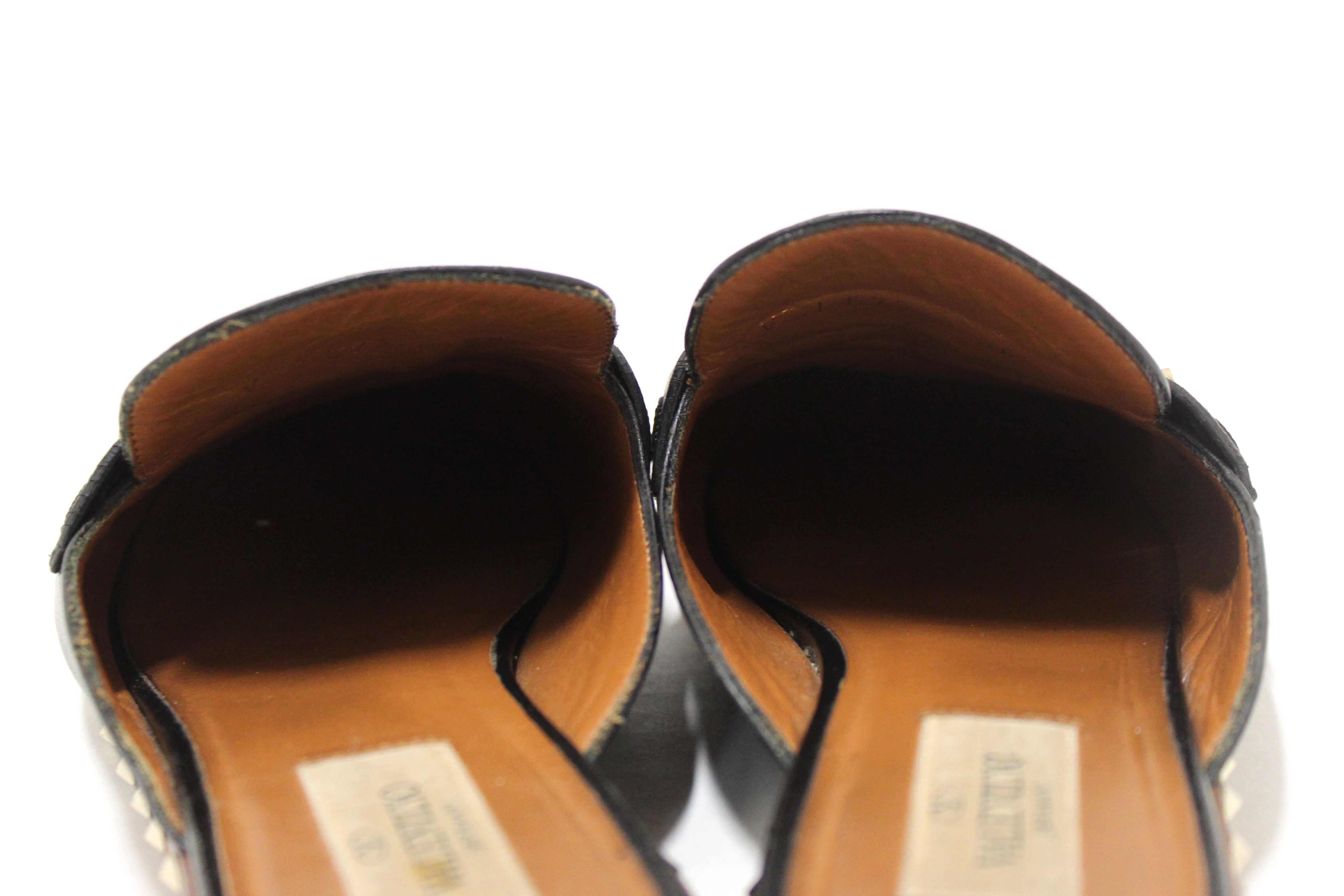 Authentic Valentino Black Leather Rockstuds Mules Flat Shoes Size 36.5