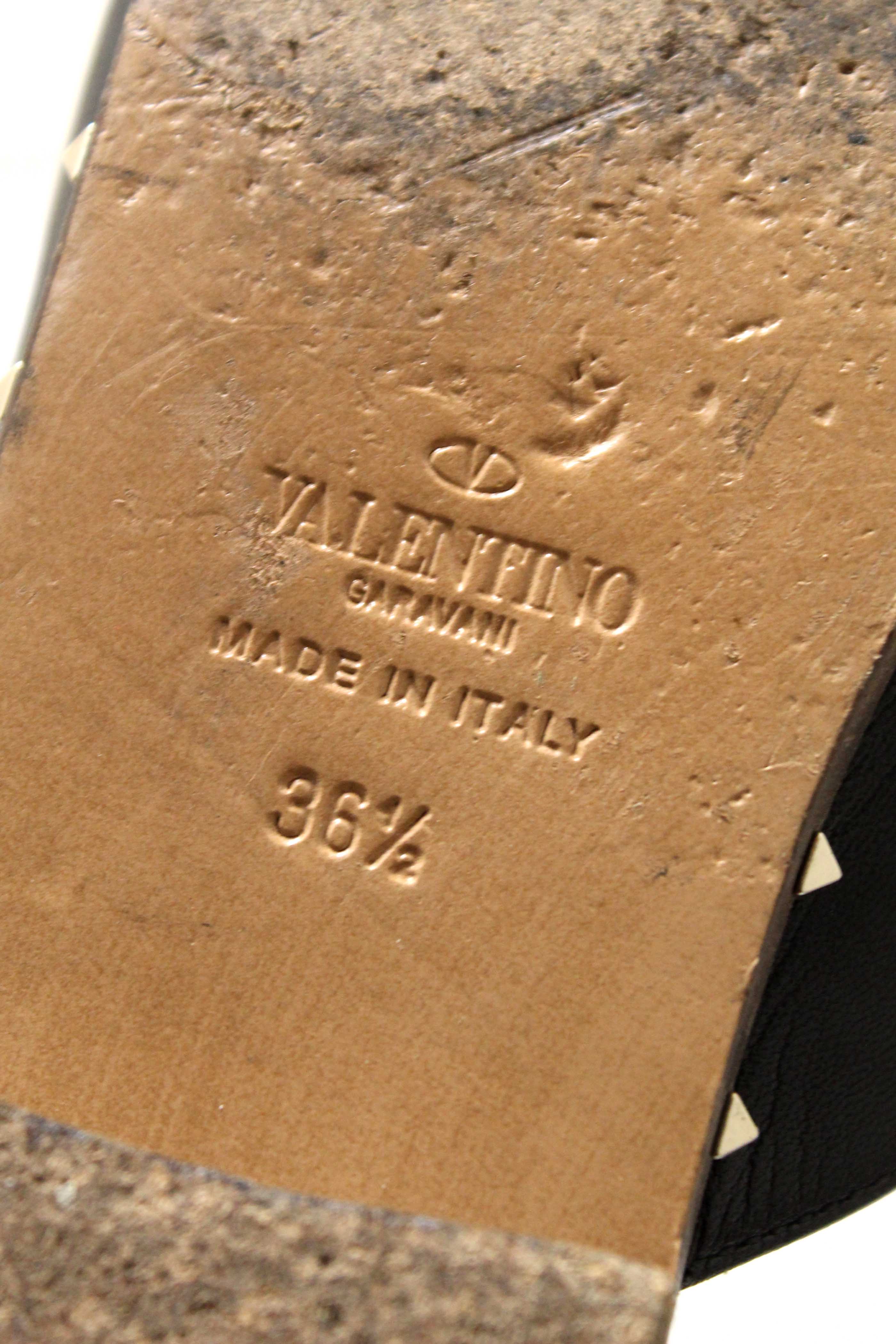 Authentic Valentino Black Leather Rockstuds Mules Flat Shoes Size 36.5