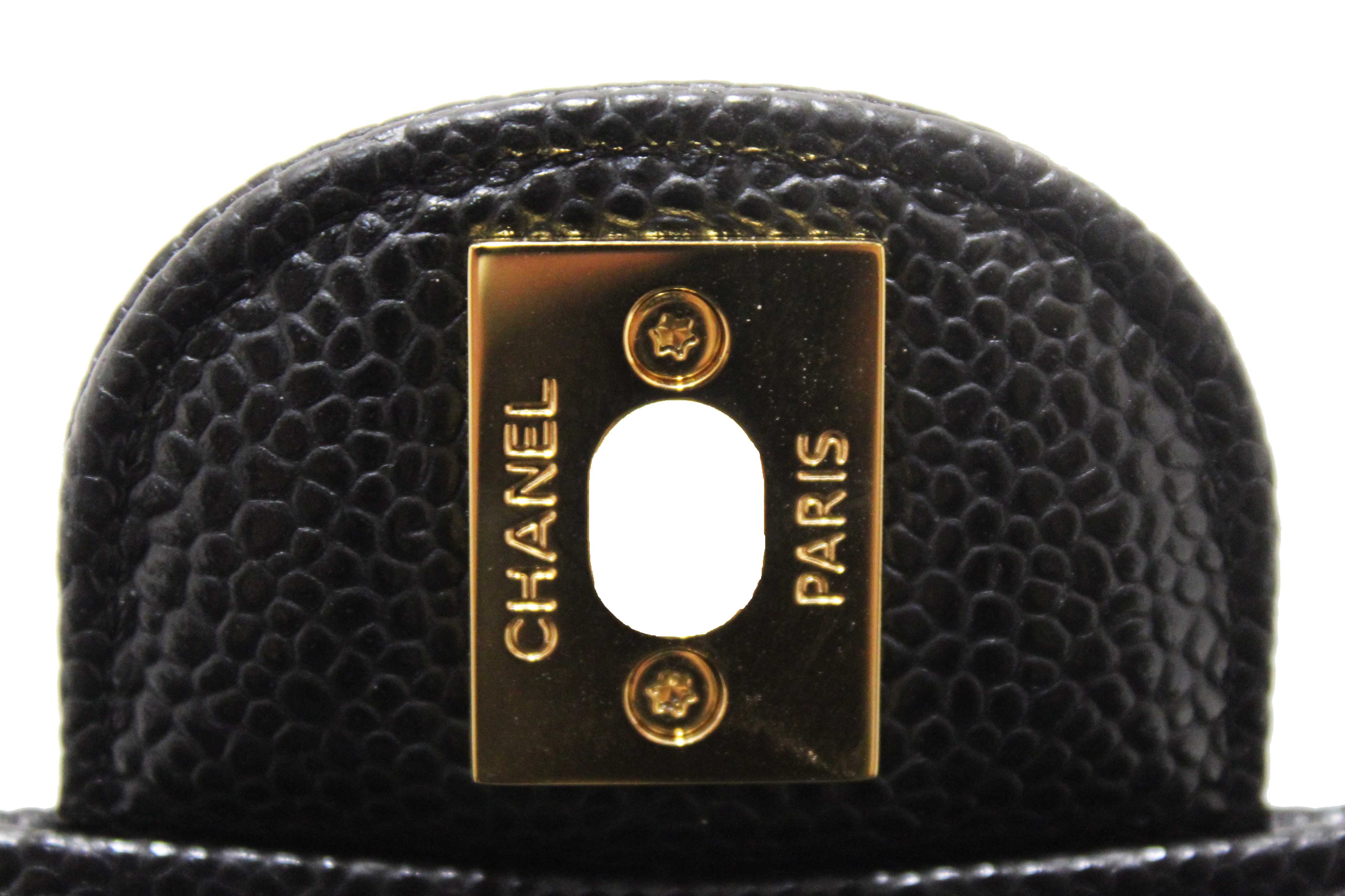Authentic Chanel Classic Black Quilted Caviar Leather Classic Medium Double Flap Bag