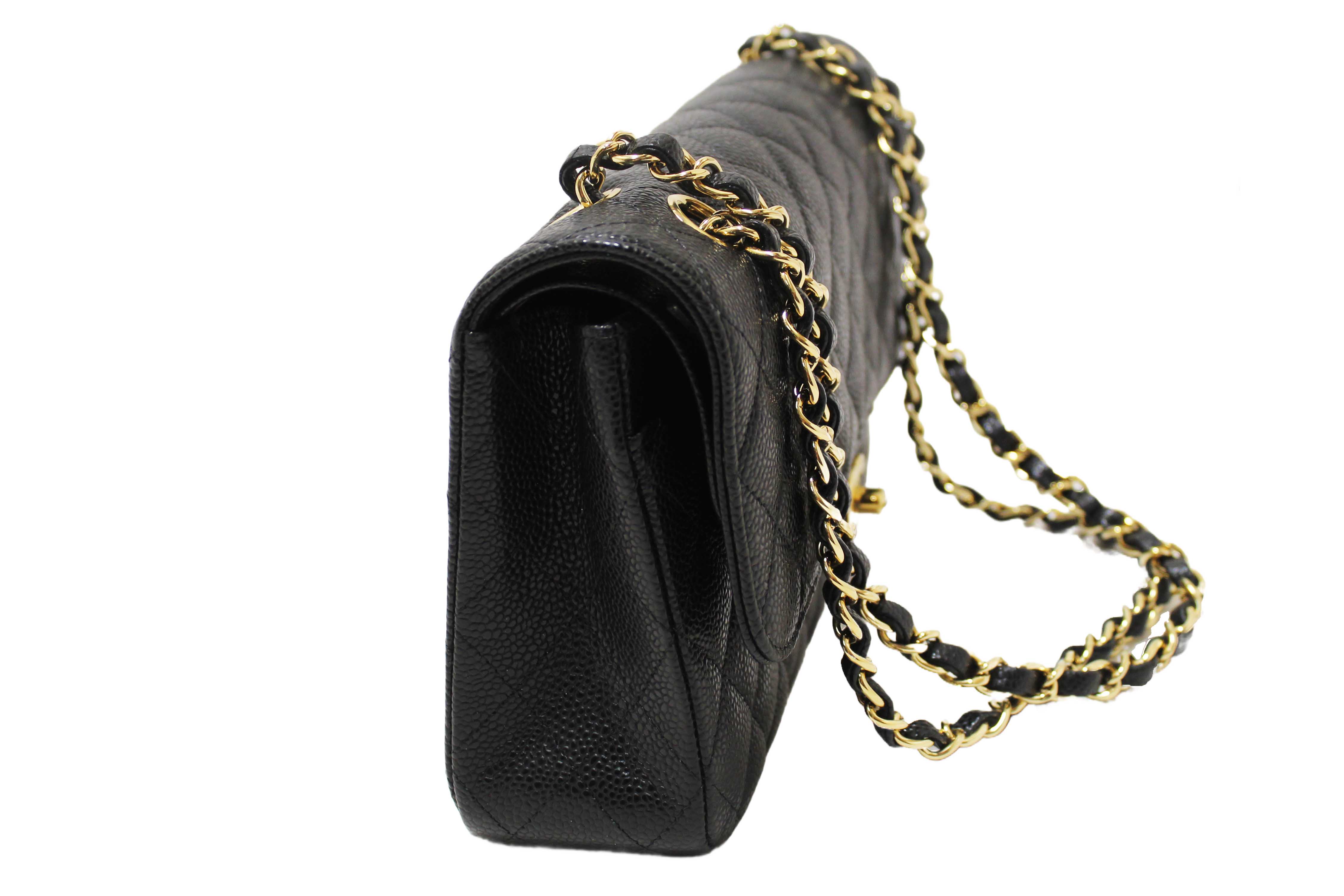 Authentic Chanel Classic Black Quilted Caviar Leather Classic Medium Double Flap Bag