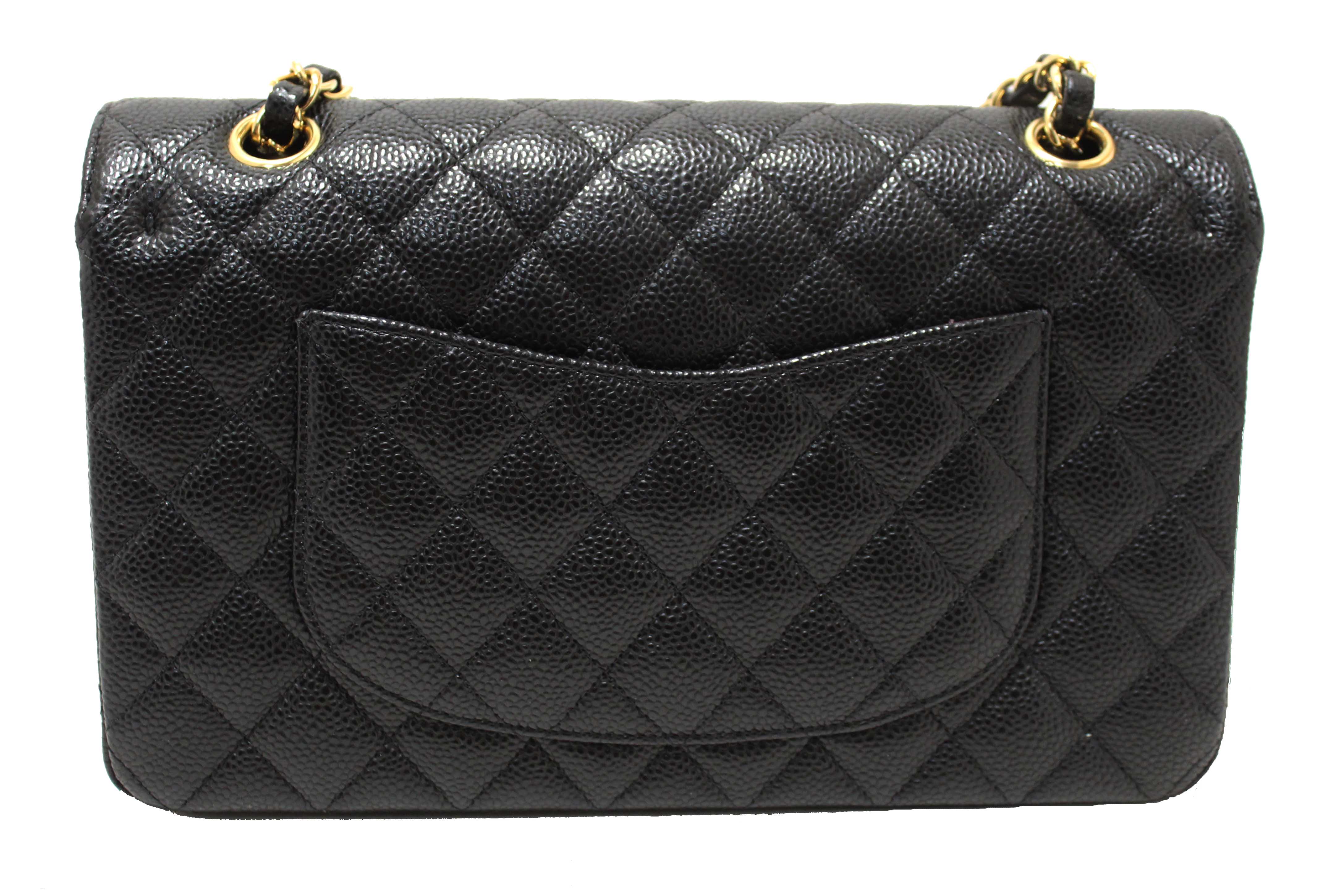 Authentic Chanel Classic Black Quilted Caviar Leather Classic Medium Double Flap Bag