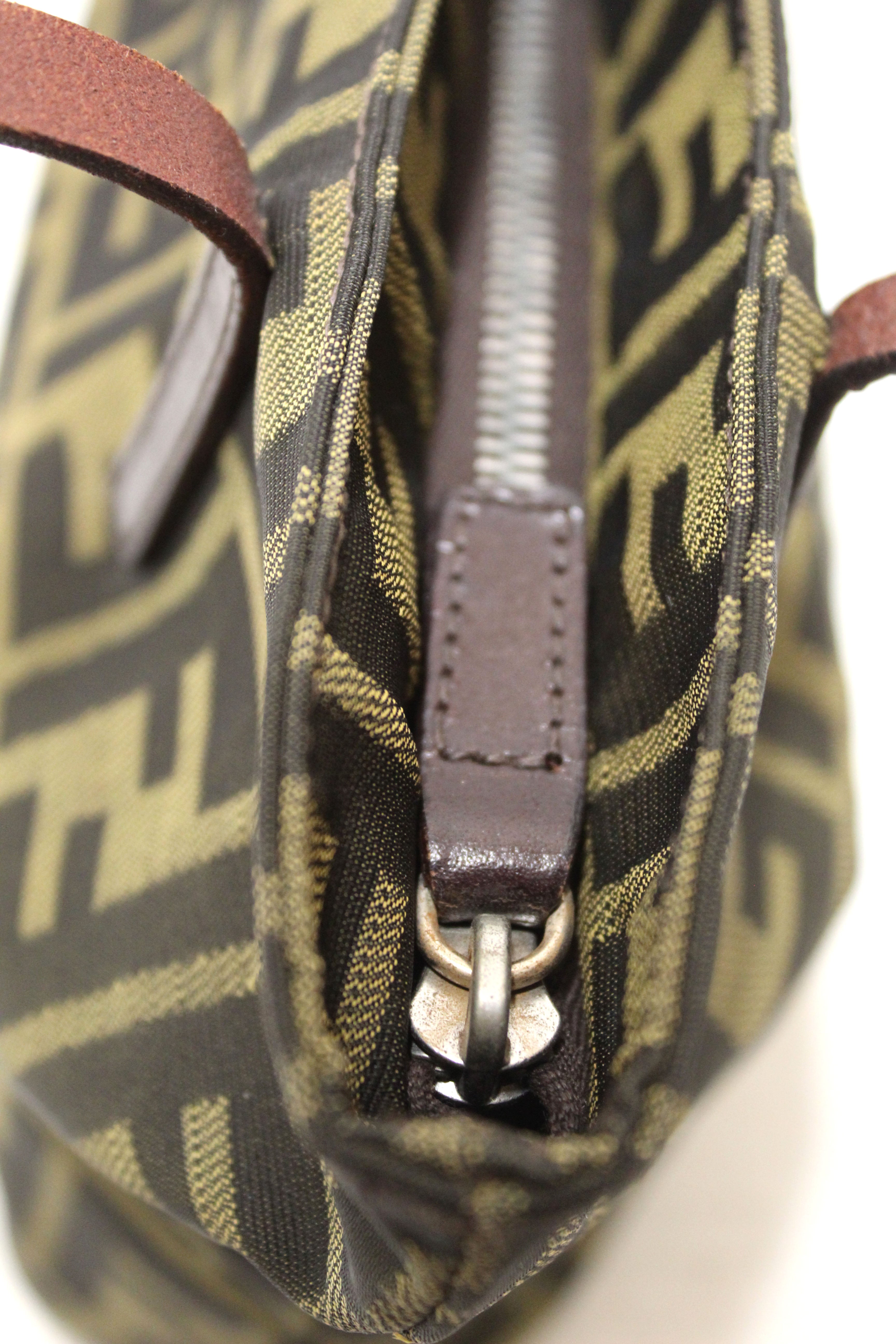 fendi tobacco zucca canvas shoulder bag lined interior FENDI Chef Zucca Canvas Tote