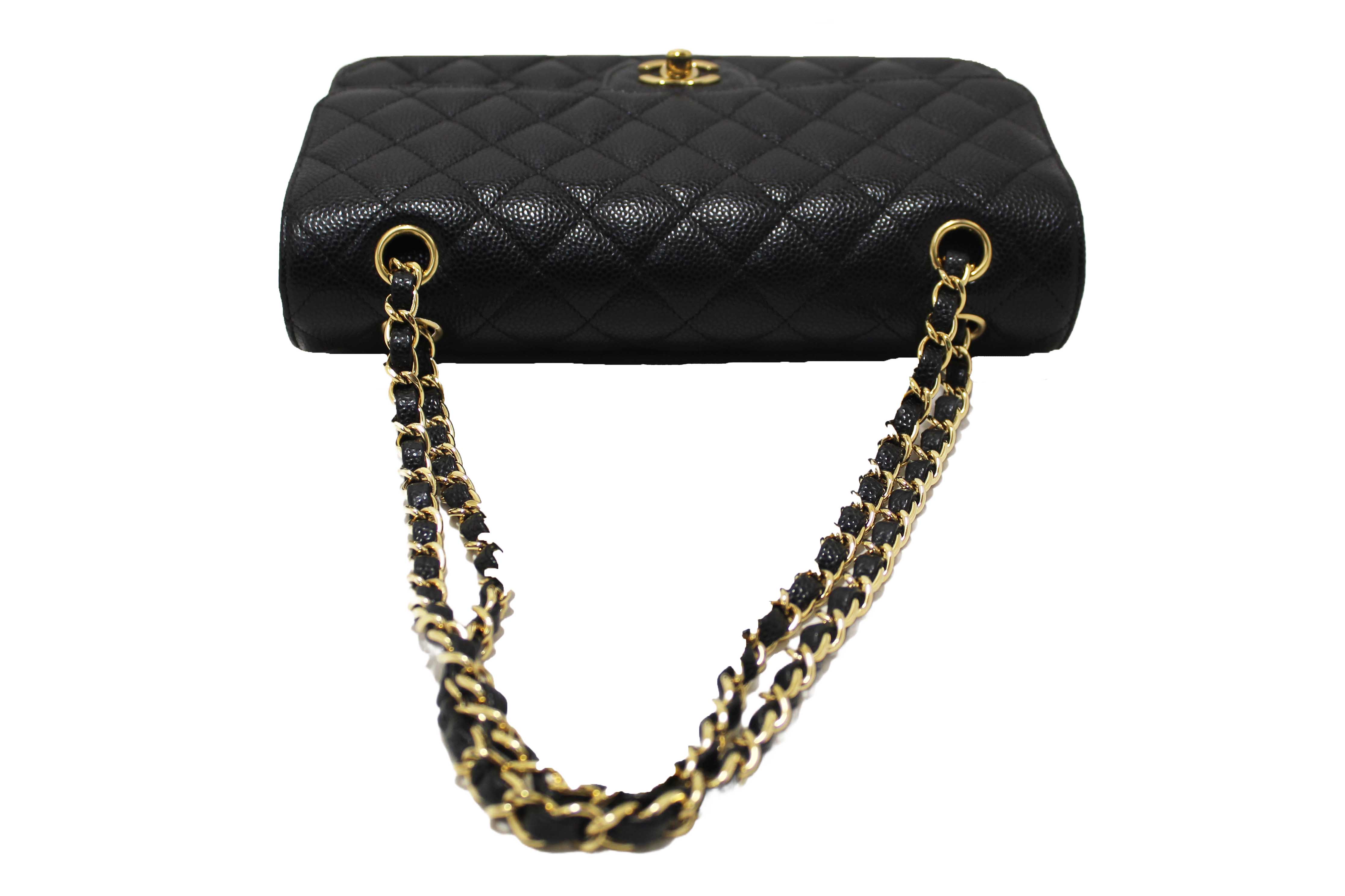 Authentic Chanel Classic Black Quilted Caviar Leather Classic Medium Double Flap Bag
