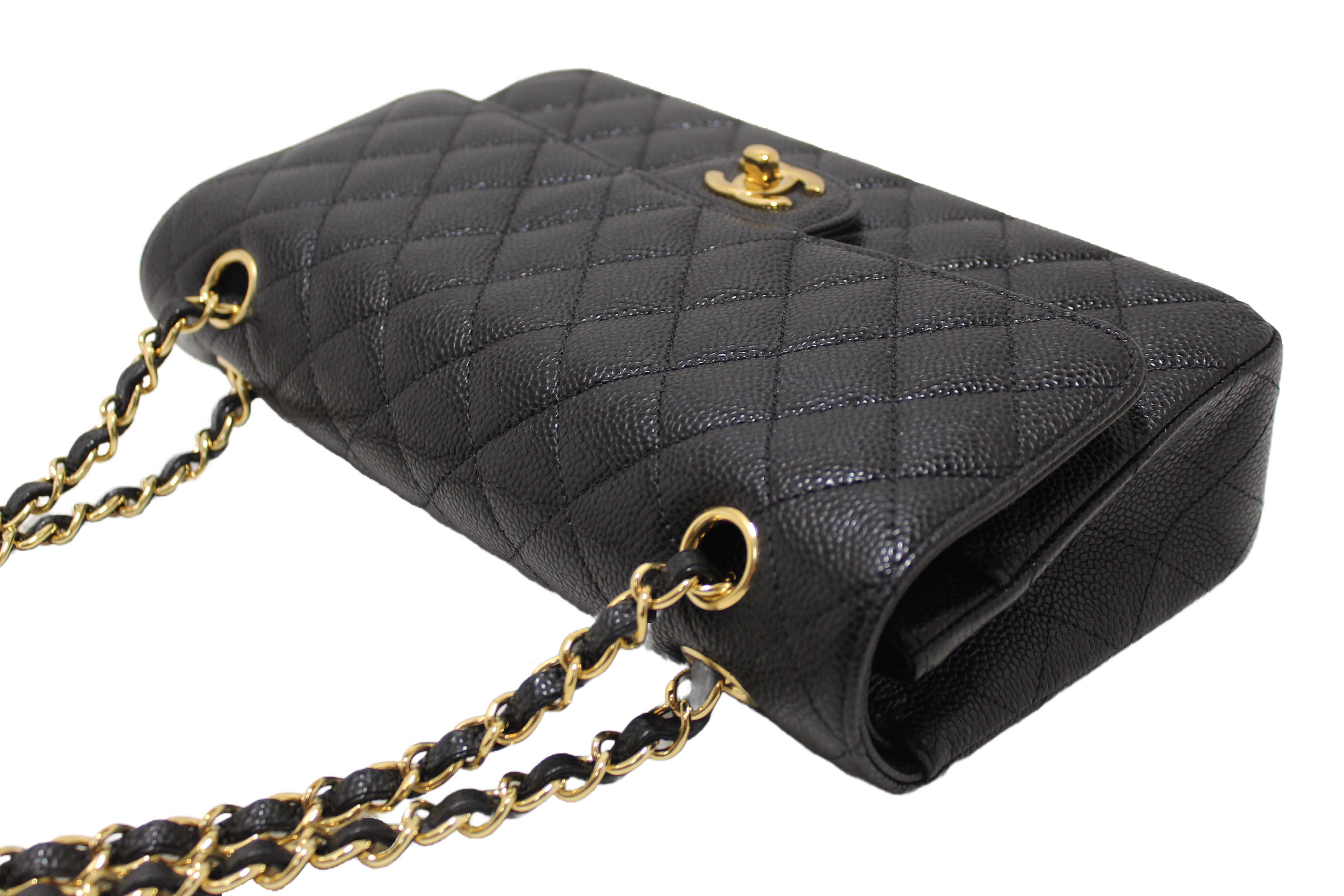 Authentic Chanel Classic Black Quilted Caviar Leather Classic Medium Double Flap Bag