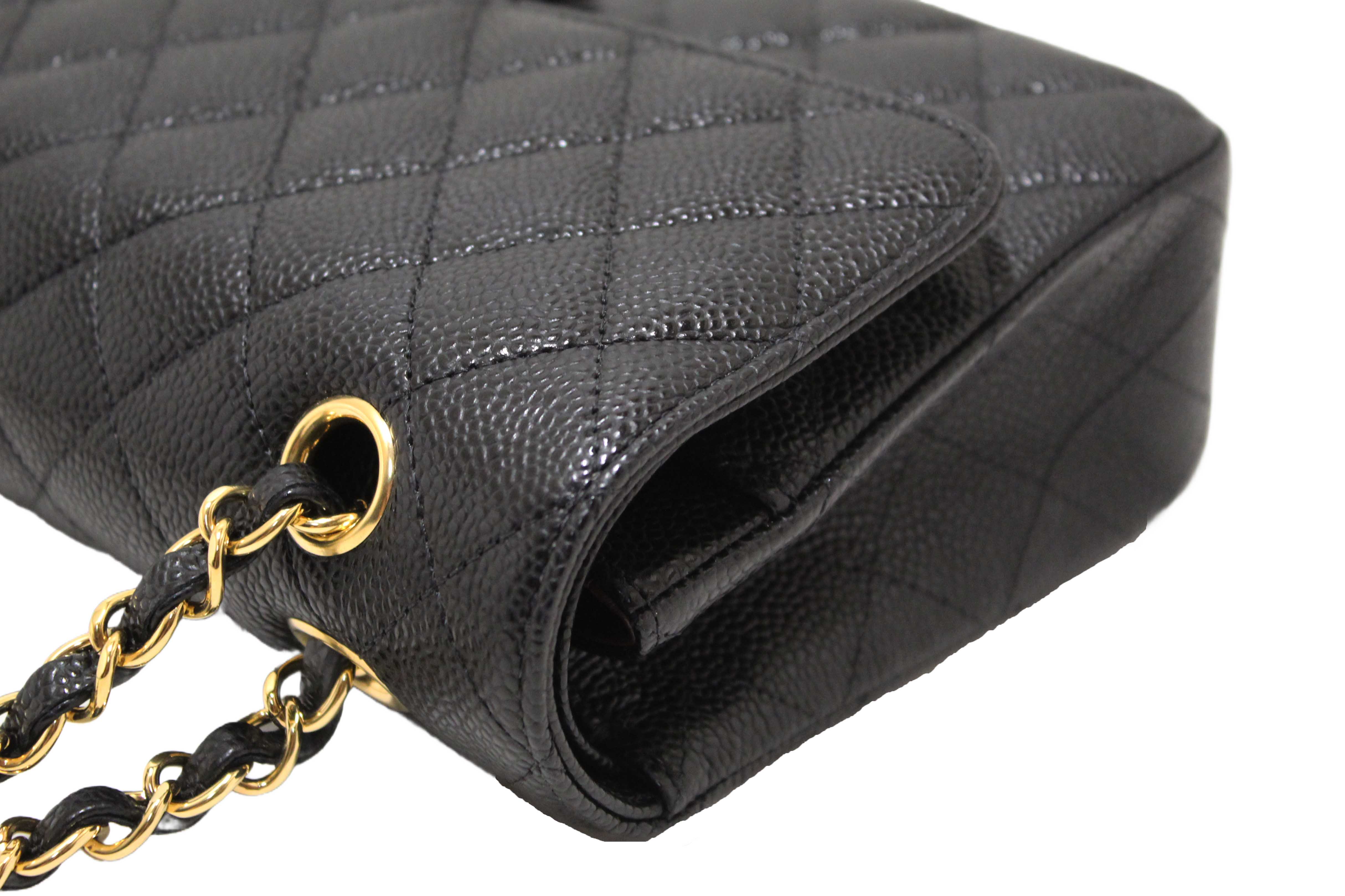 Authentic Chanel Classic Black Quilted Caviar Leather Classic Medium Double Flap Bag