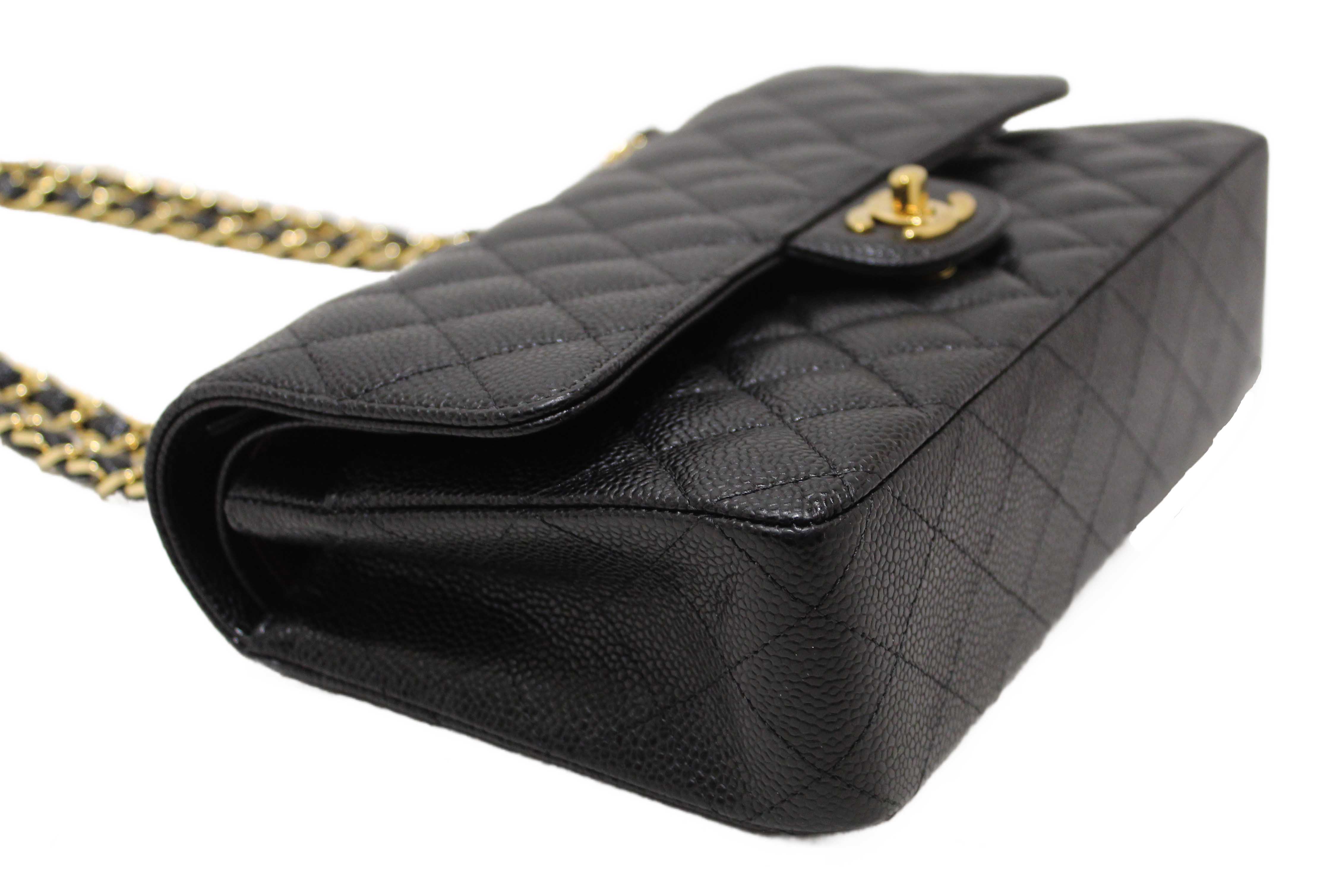 Authentic Chanel Classic Black Quilted Caviar Leather Classic Medium Double Flap Bag