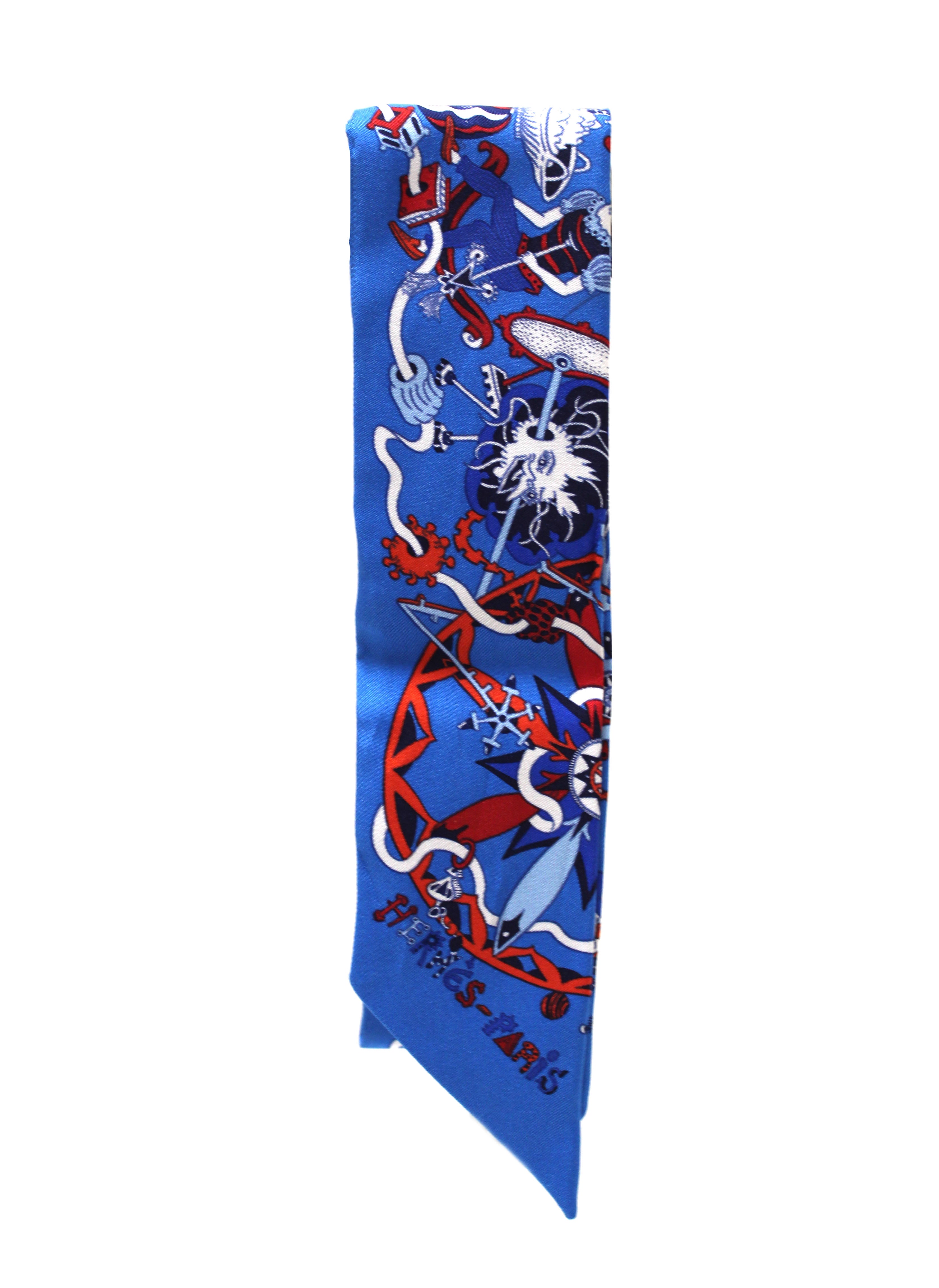Louis Vuitton Red & Blue Twilly Scarf with Box