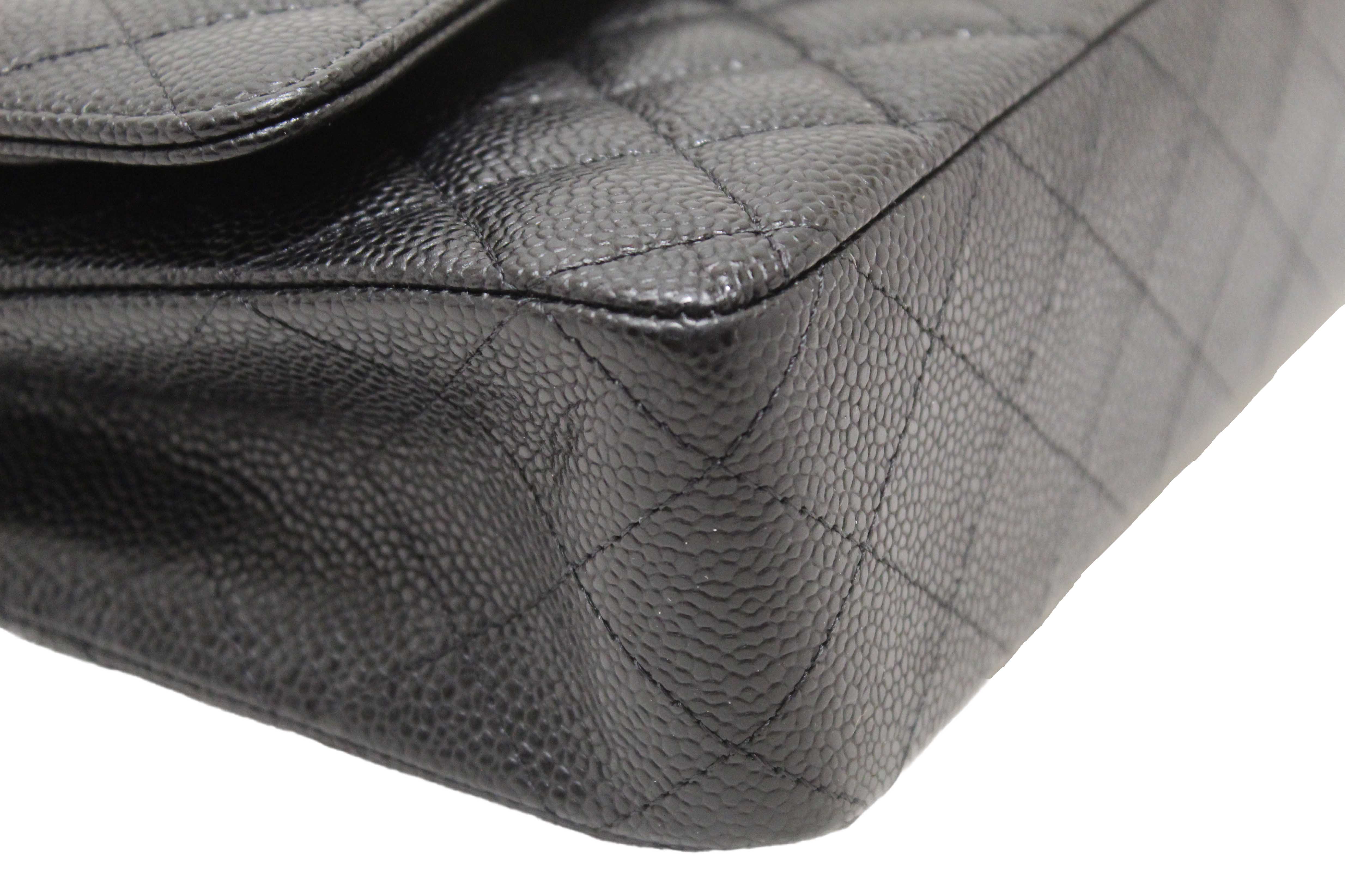 Authentic Chanel Classic Black Quilted Caviar Leather Classic Medium Double Flap Bag