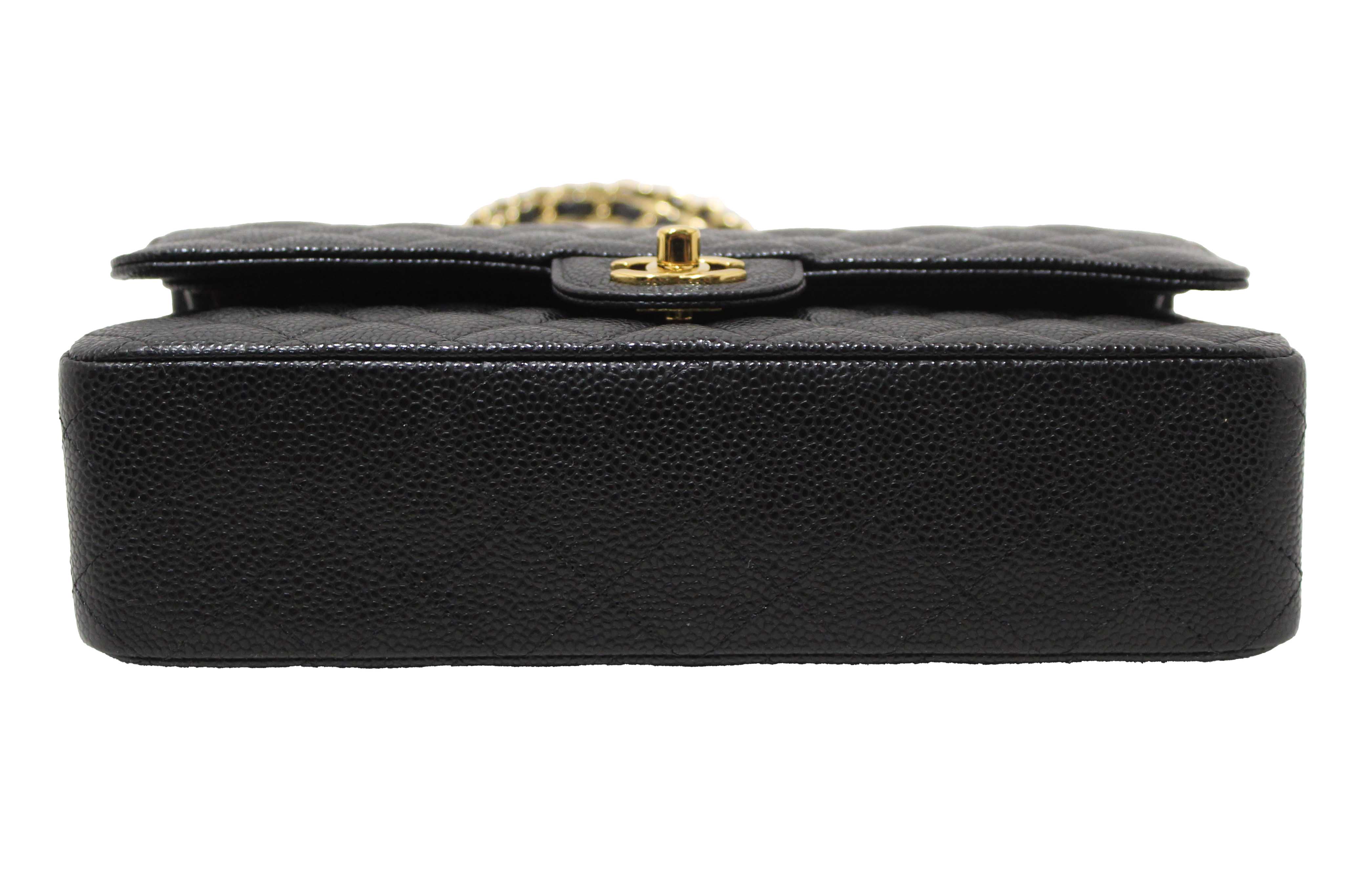 Authentic Chanel Classic Black Quilted Caviar Leather Classic Medium Double Flap Bag