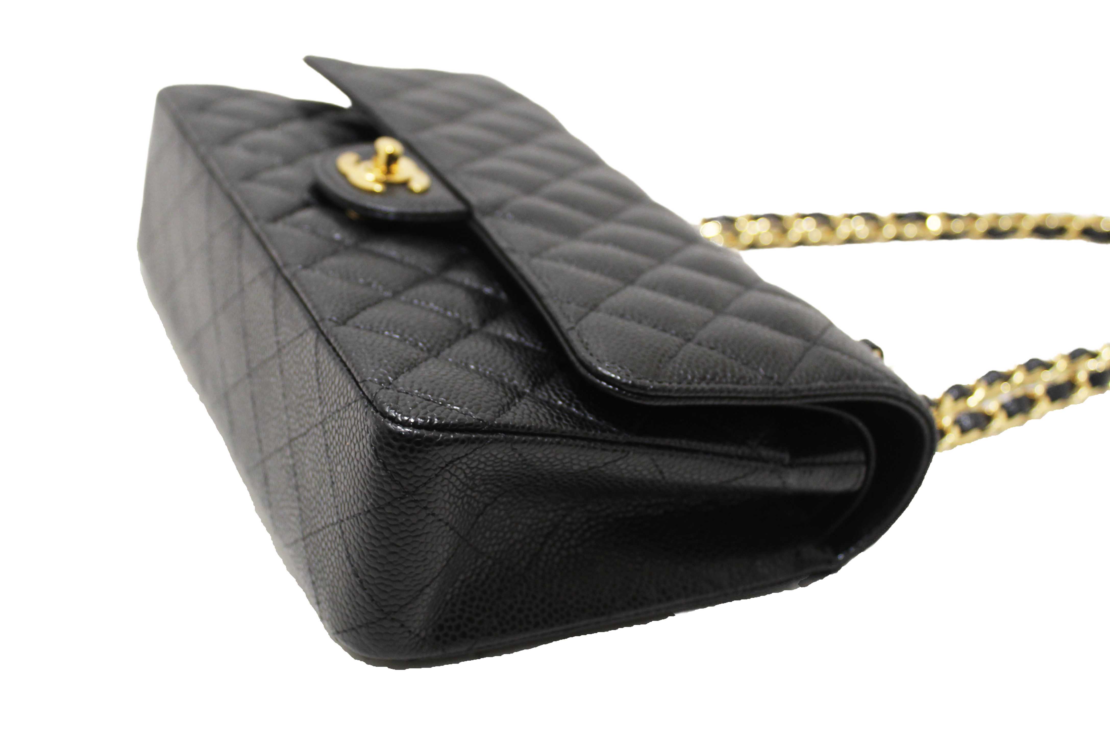Authentic Chanel Classic Black Quilted Caviar Leather Classic Medium Double Flap Bag