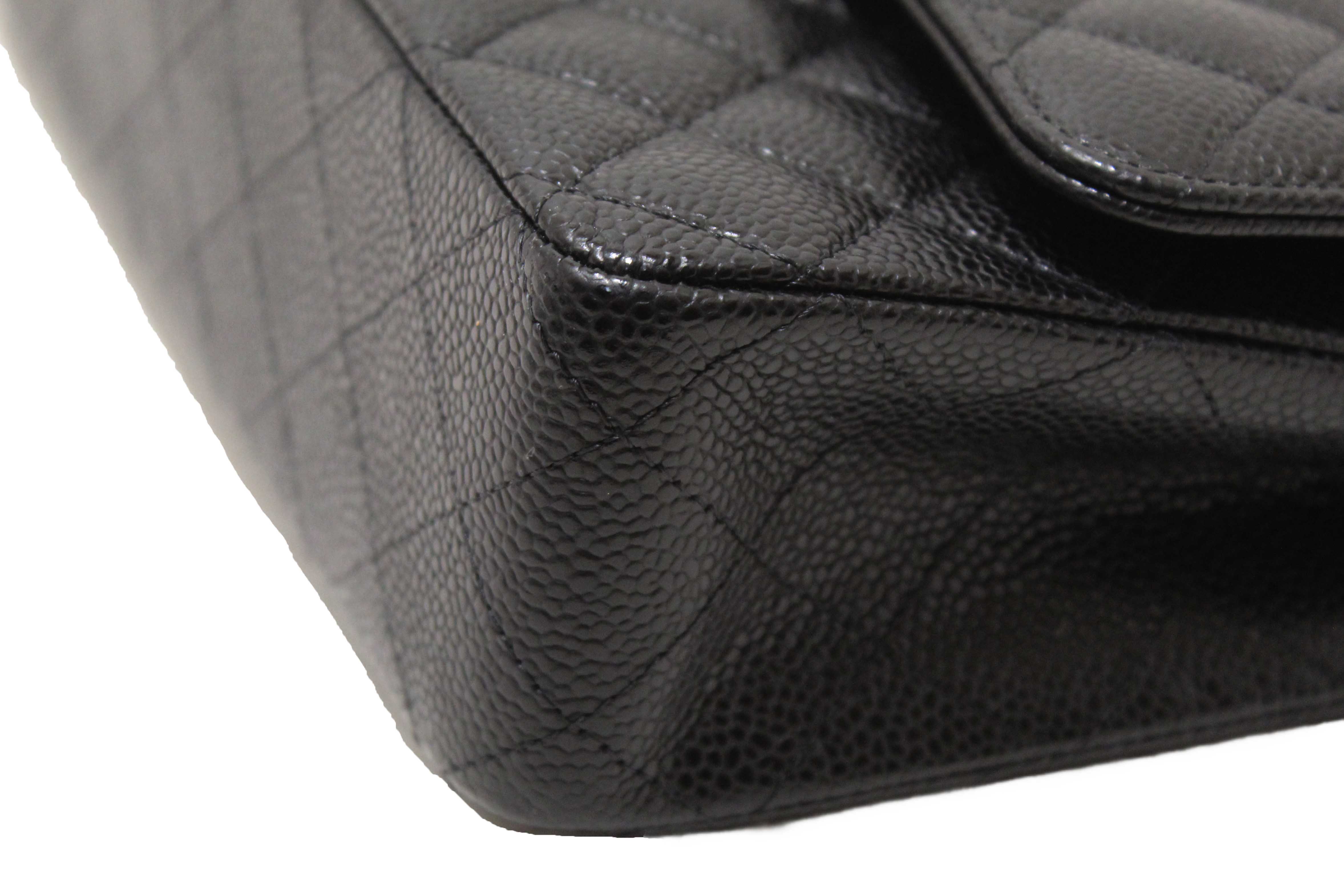 Authentic Chanel Classic Black Quilted Caviar Leather Classic Medium Double Flap Bag