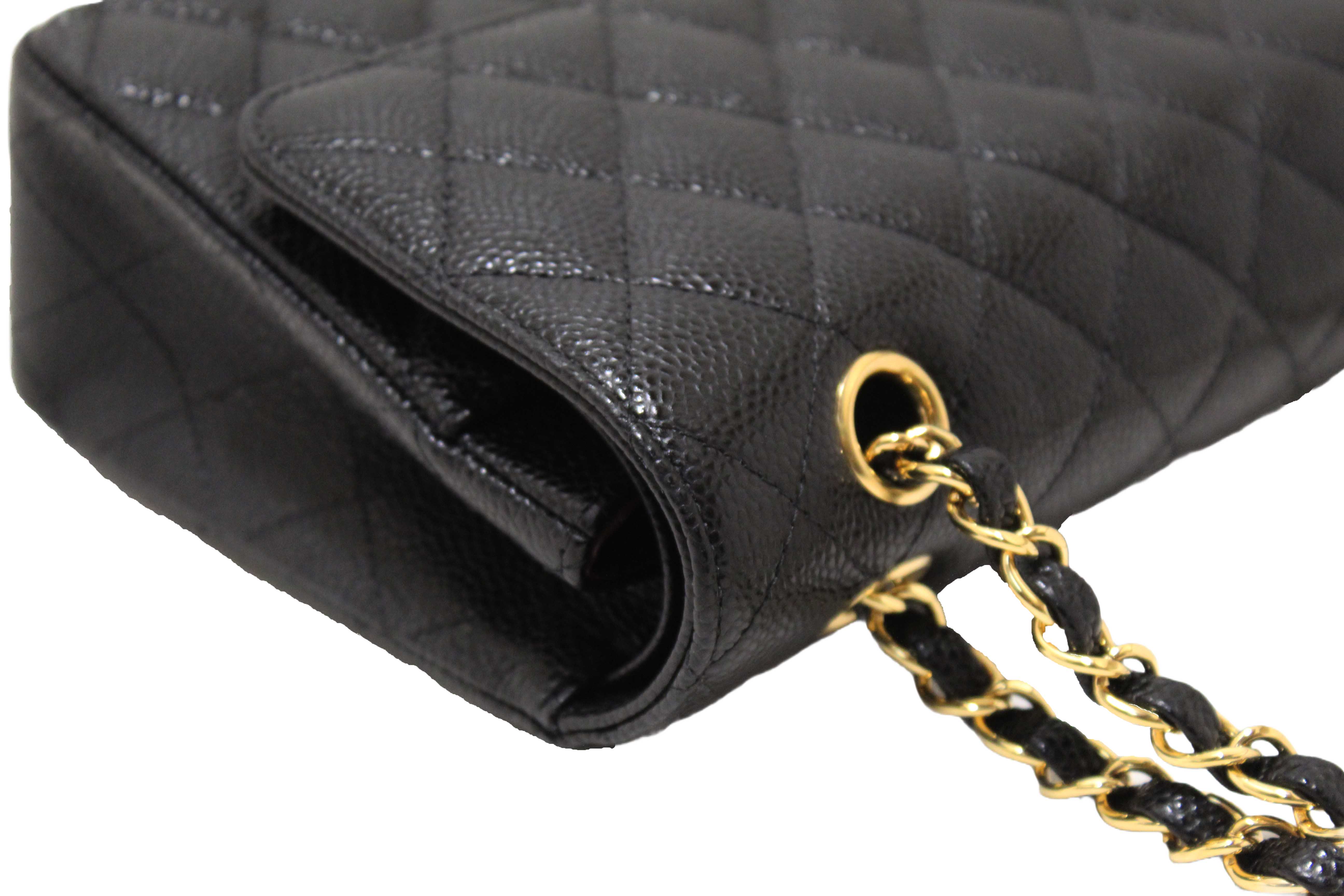 Authentic Chanel Classic Black Quilted Caviar Leather Classic Medium Double Flap Bag