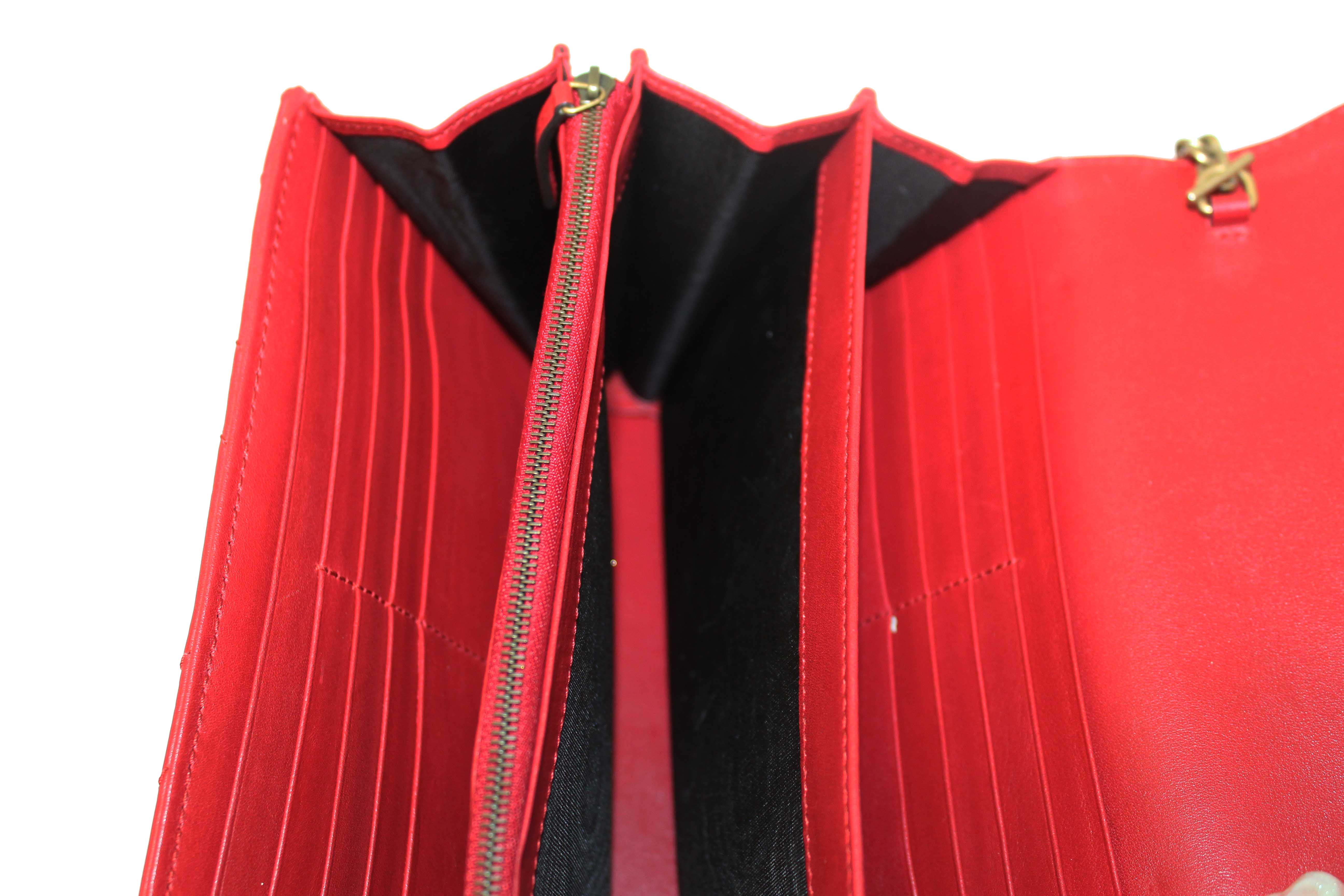 Authentic Gucci Red Marmont Matelassé Chevron Leather Mini Bag