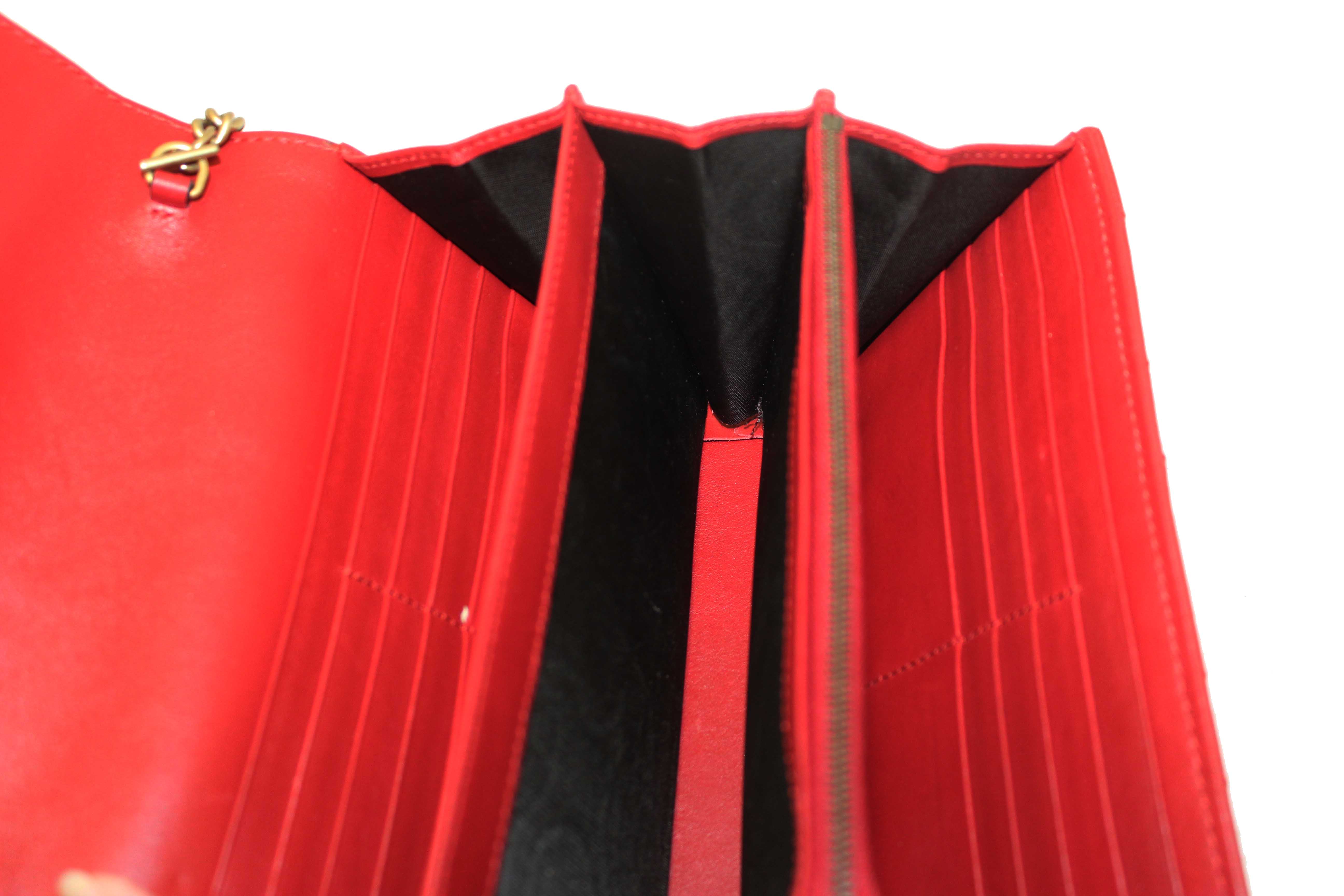 Authentic Gucci Red Marmont Matelassé Chevron Leather Mini Bag