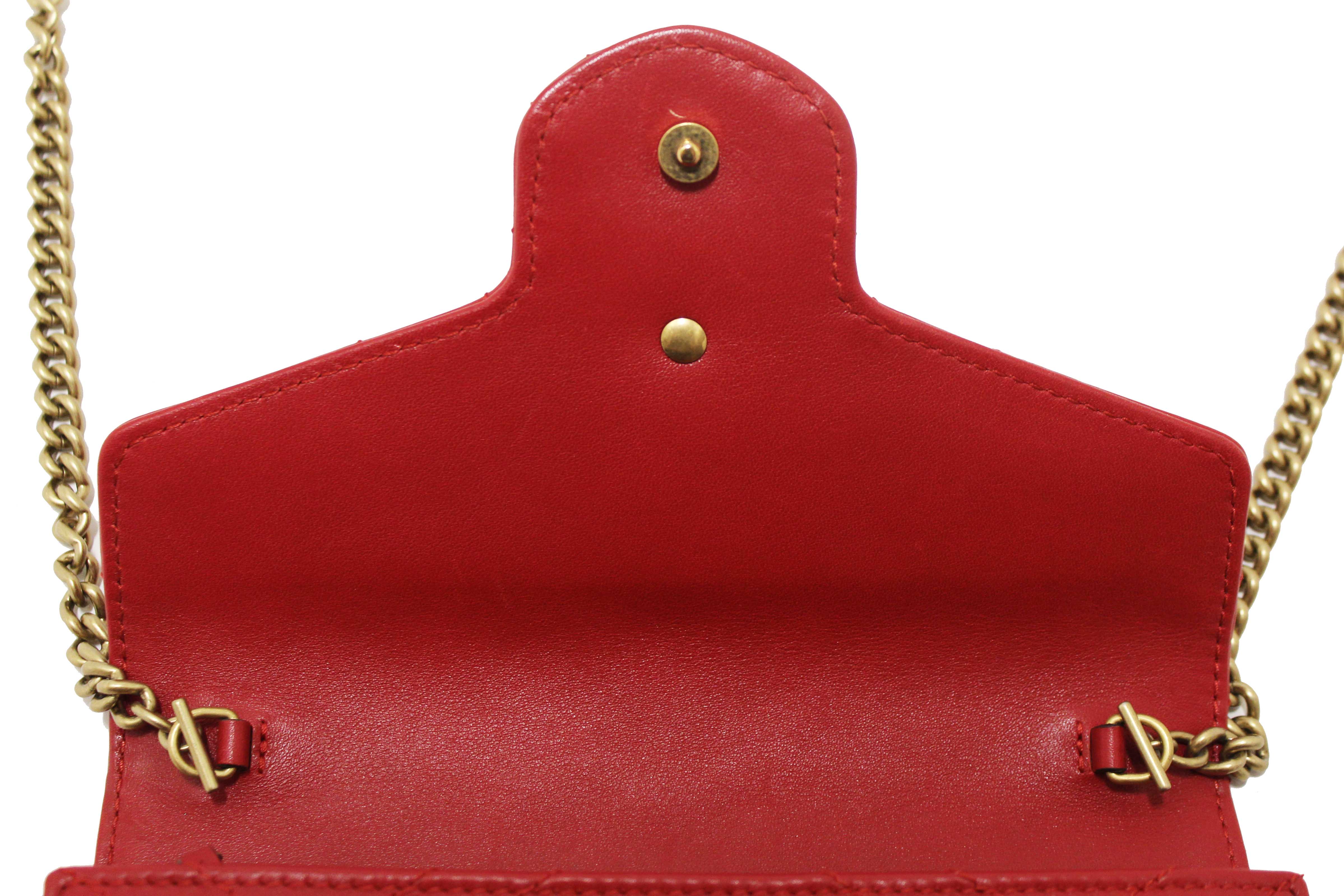 Authentic Gucci Red Marmont Matelassé Chevron Leather Mini Bag
