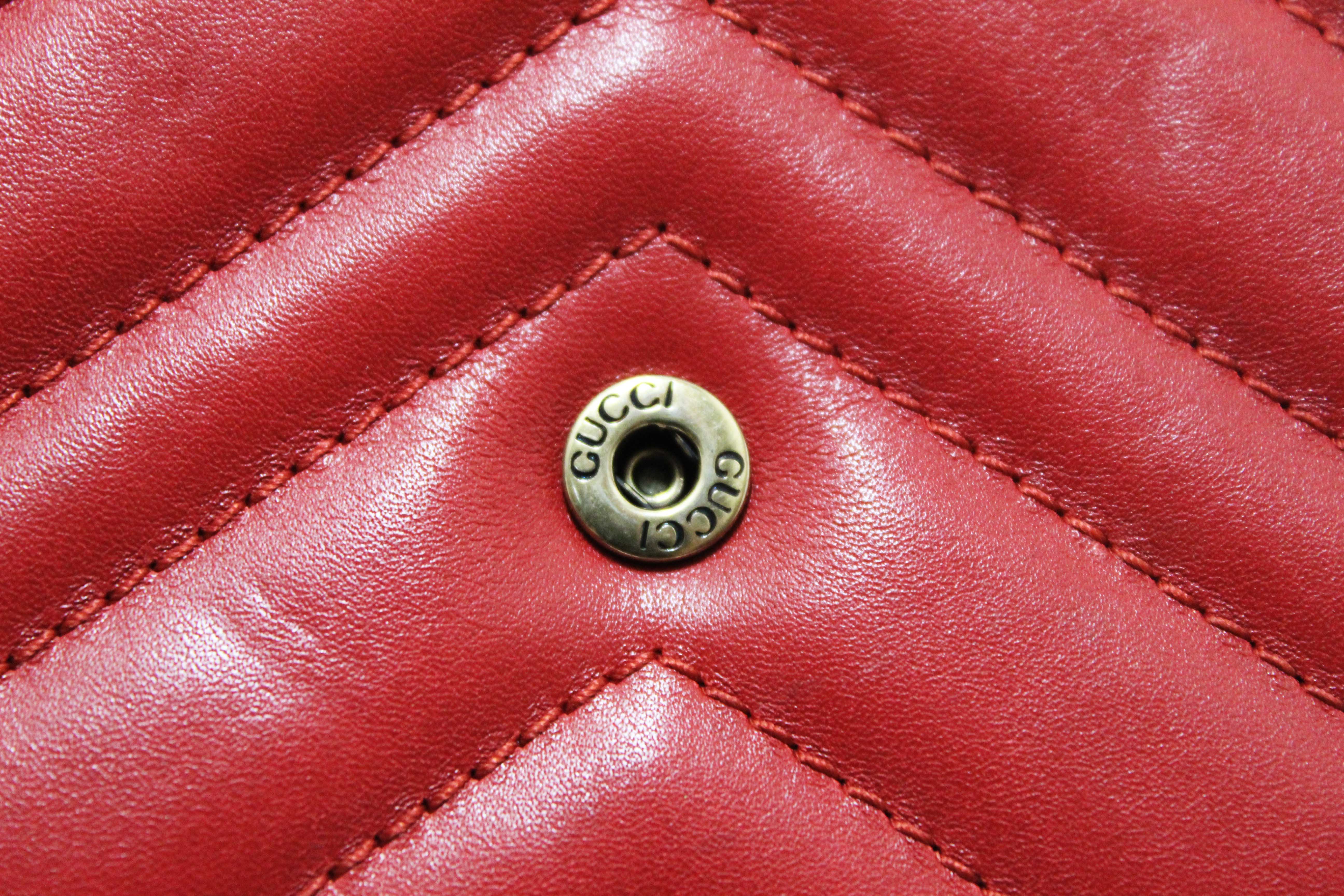 Authentic Gucci Red Marmont Matelassé Chevron Leather Mini Bag