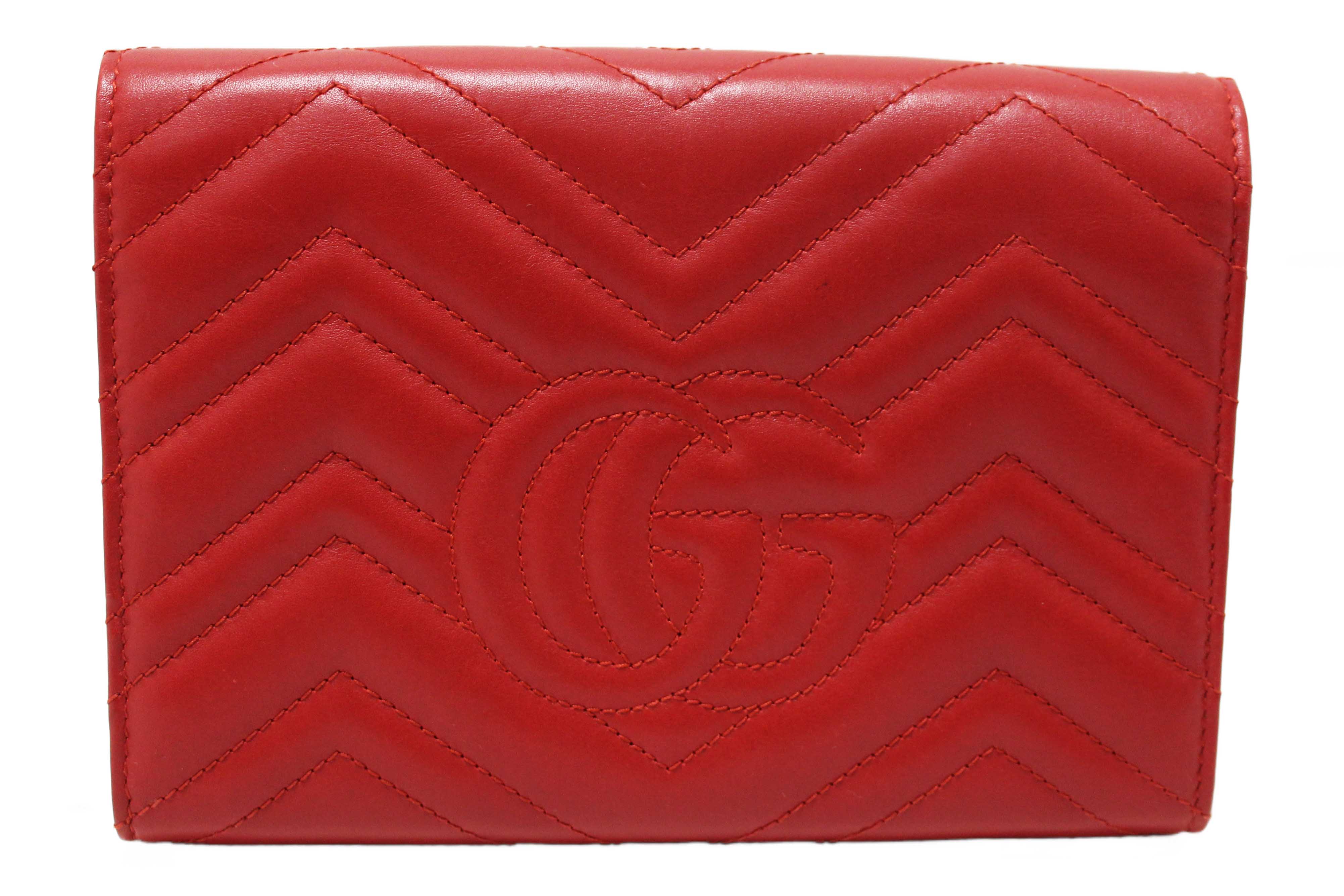 Authentic Gucci Red Marmont Matelassé Chevron Leather Mini Bag