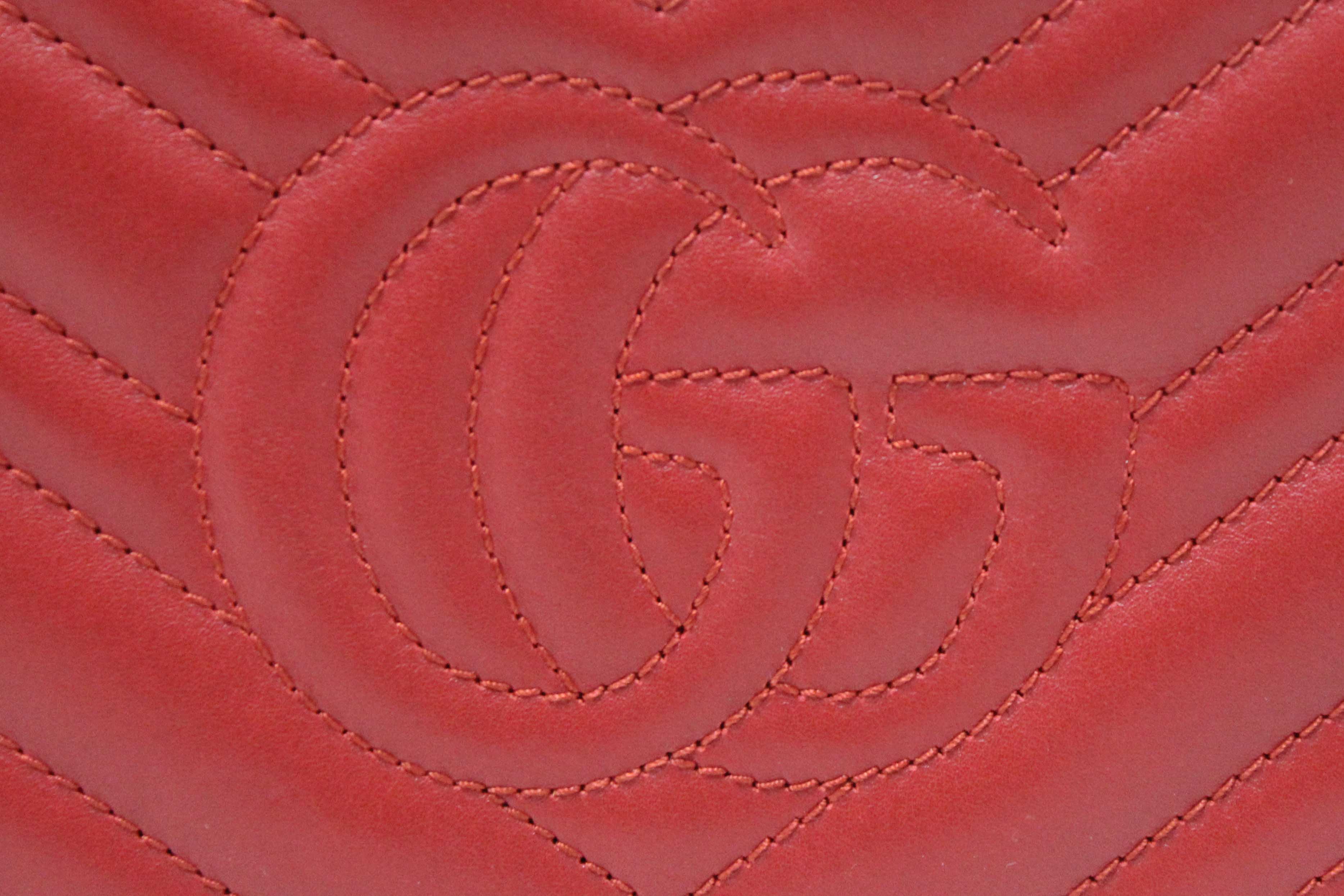 Authentic Gucci Red Marmont Matelassé Chevron Leather Mini Bag