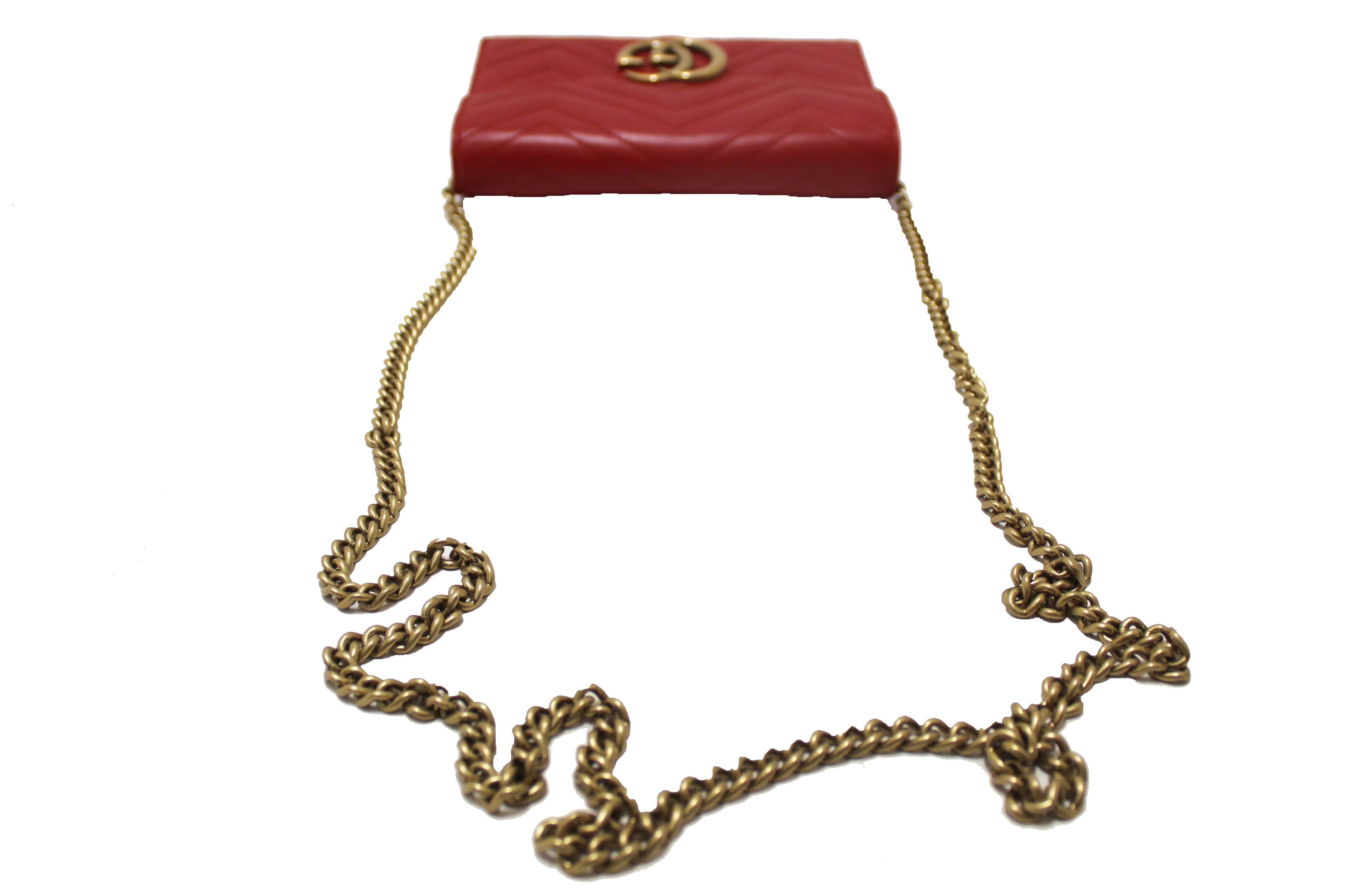 Authentic Gucci Red Marmont Matelassé Chevron Leather Mini Bag