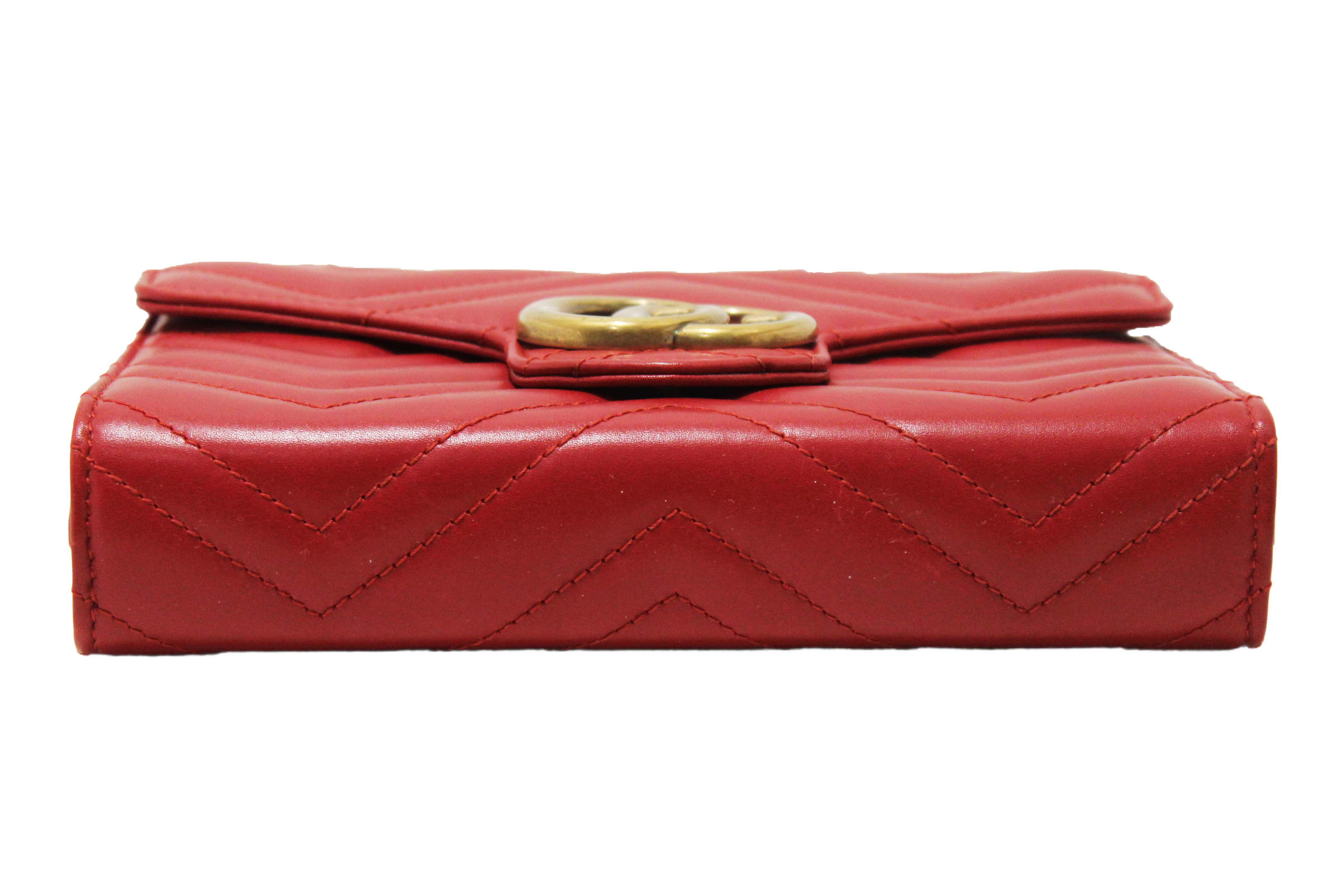Authentic Gucci Red Marmont Matelassé Chevron Leather Mini Bag