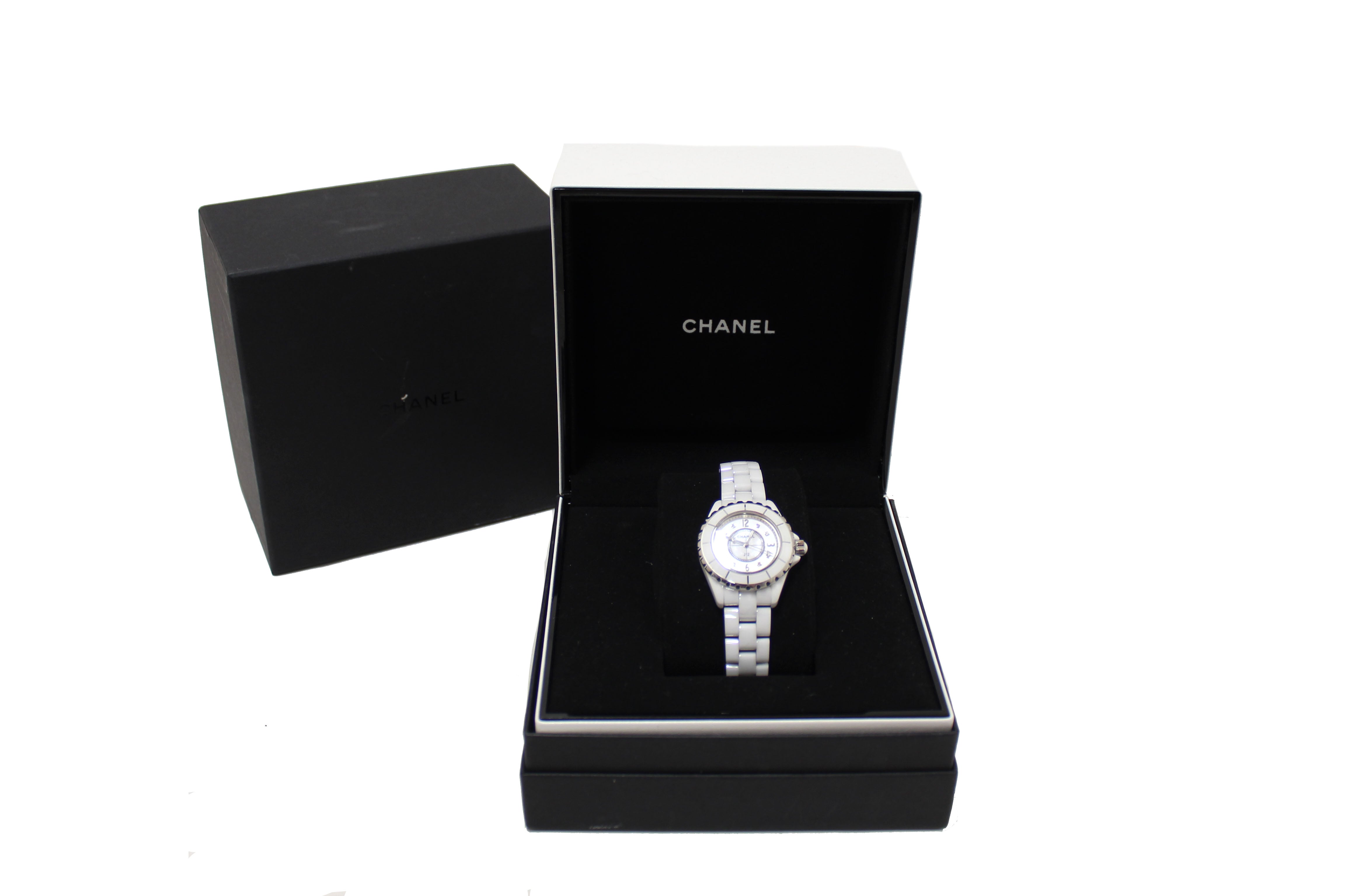 Authentic Chanel White Ceramic J12 Diamond Quatz Watch 33mm H2422