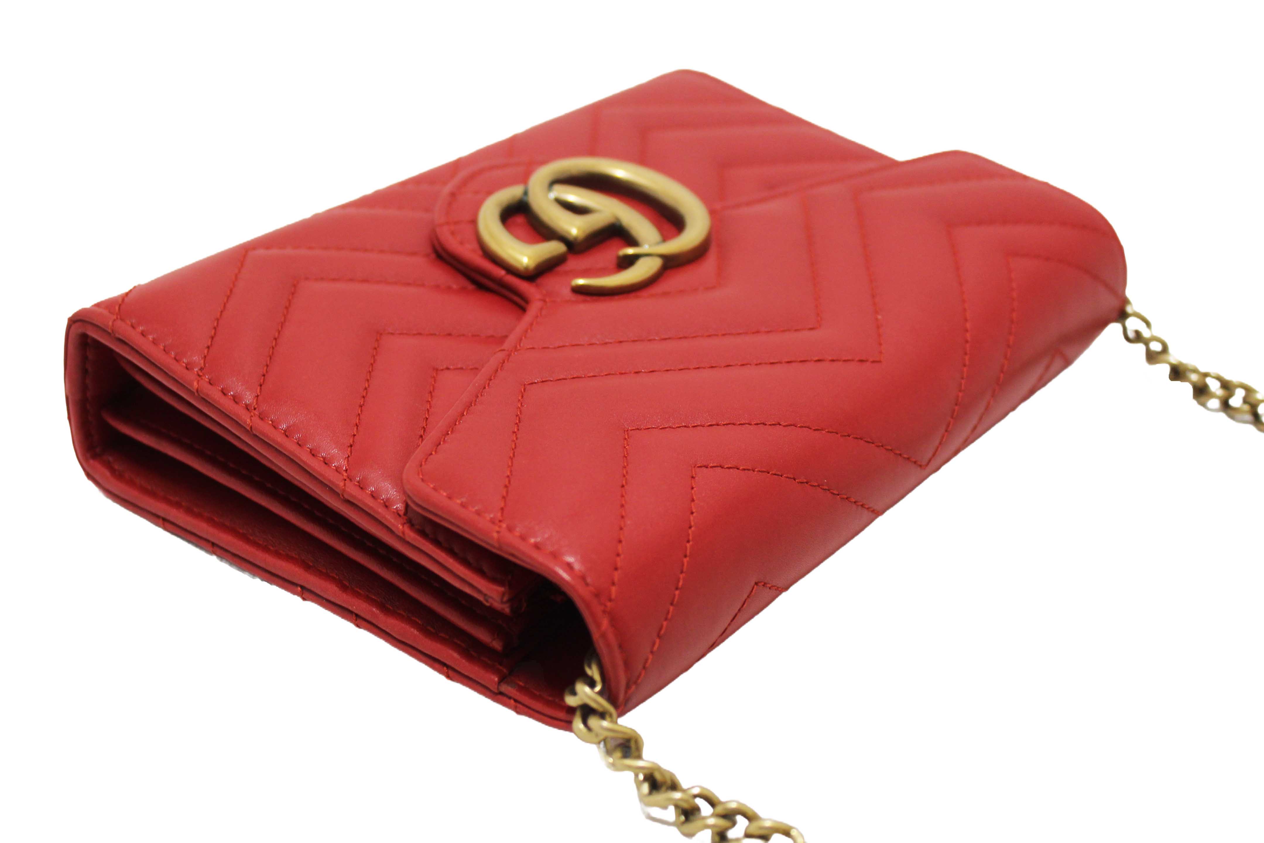 Authentic Gucci Red Marmont Matelassé Chevron Leather Mini Bag