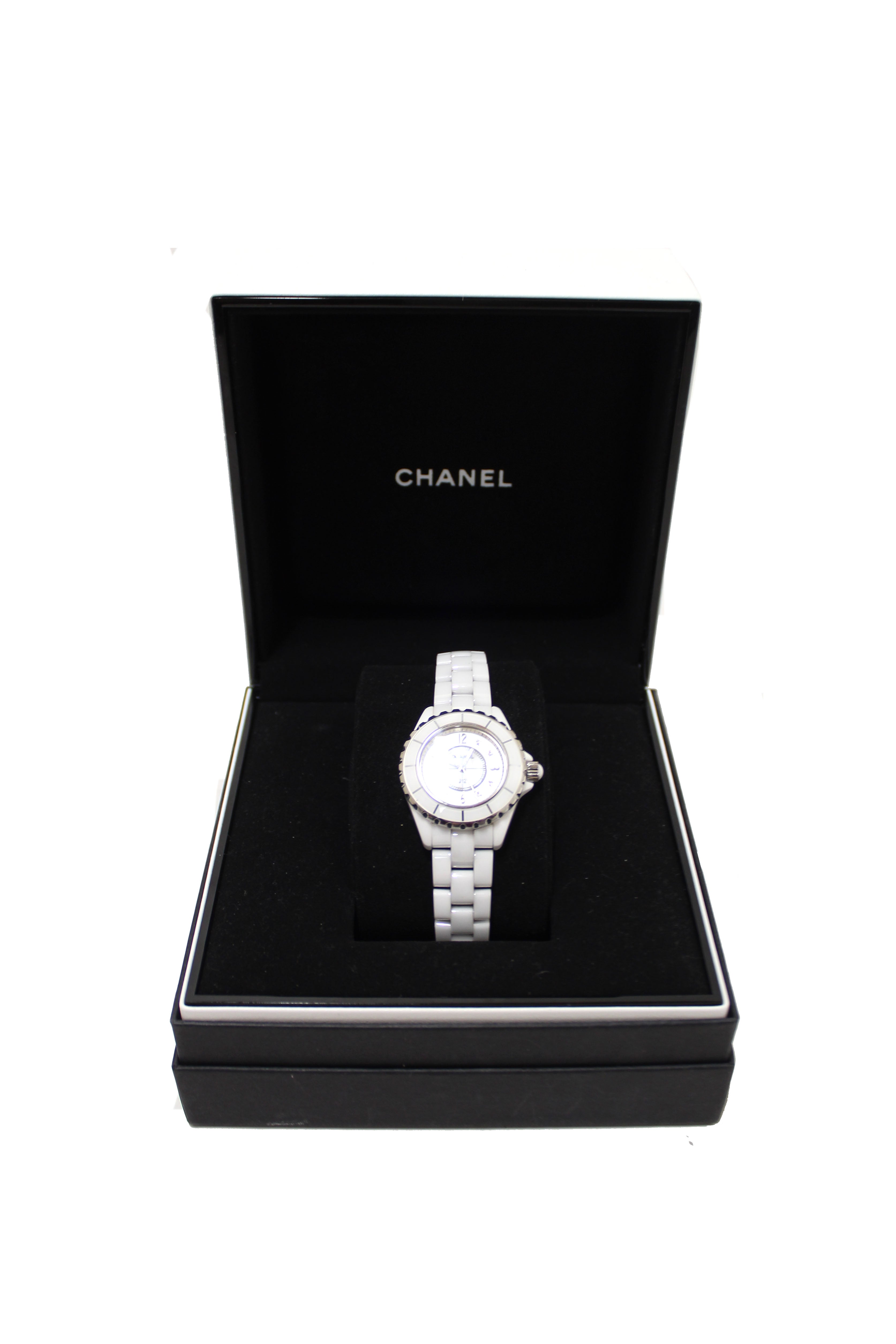 Authentic Chanel White Ceramic J12 Diamond Quatz Watch 33mm H2422