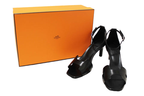 Authentic NEW Hermes Black Calfskin Leather Joy 70 High Heel Sandal Size 36.5
